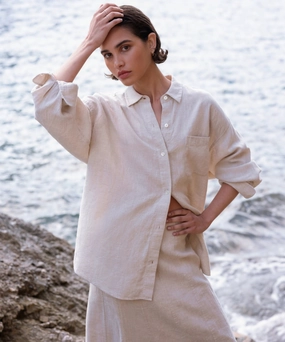 TaglessNecklineComfort Layered Look Linen Colby Shirt