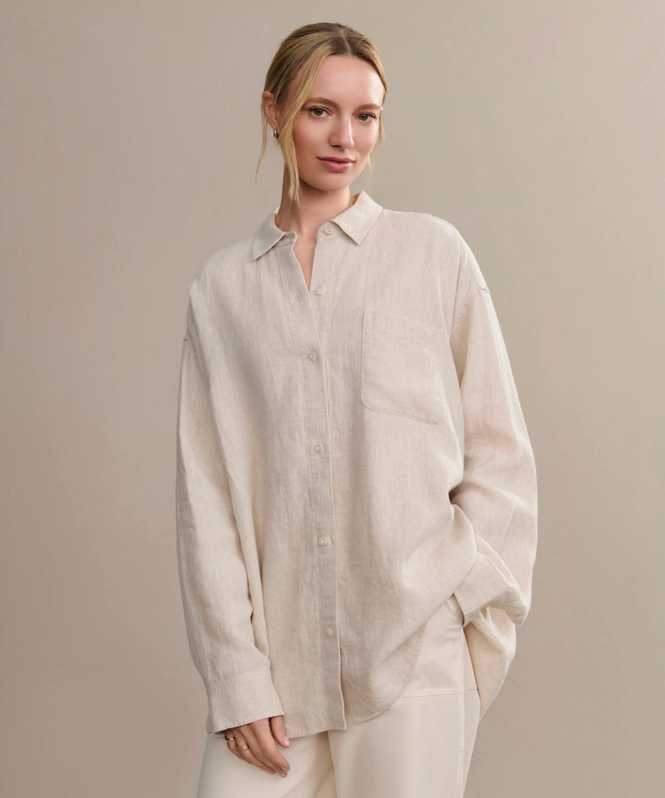 DoubleStitched Hem SublimatedPrint Linen Colby Shirt