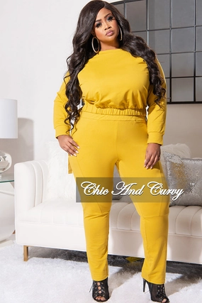 No Frills Fit Comfortable Wear Final Sale Plus Size 2pc Lounge Set in Mustard