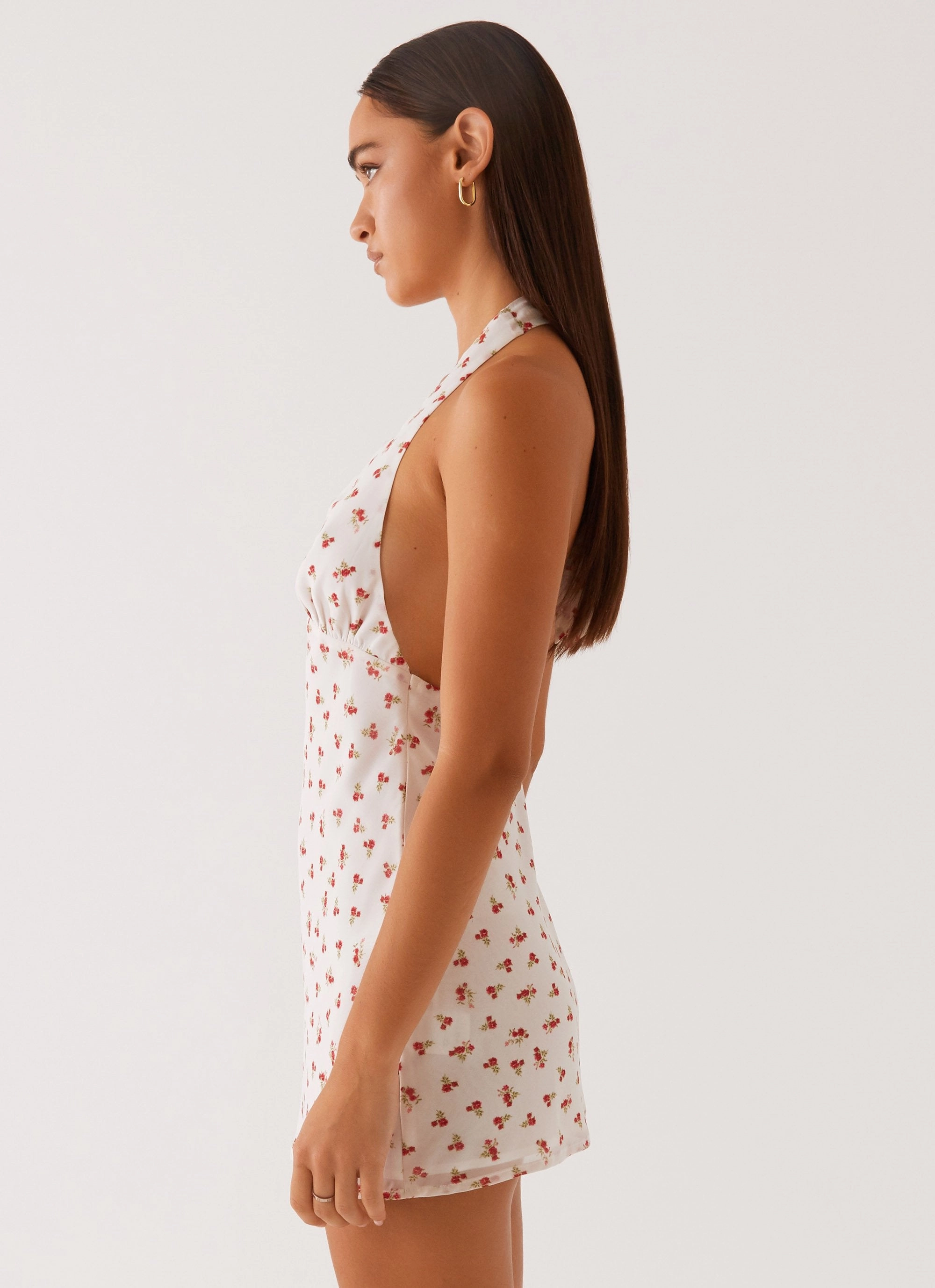 Polished Tailoring Vibrant Design Highlands Halterneck Mini Dress - Red Ditsy Floral