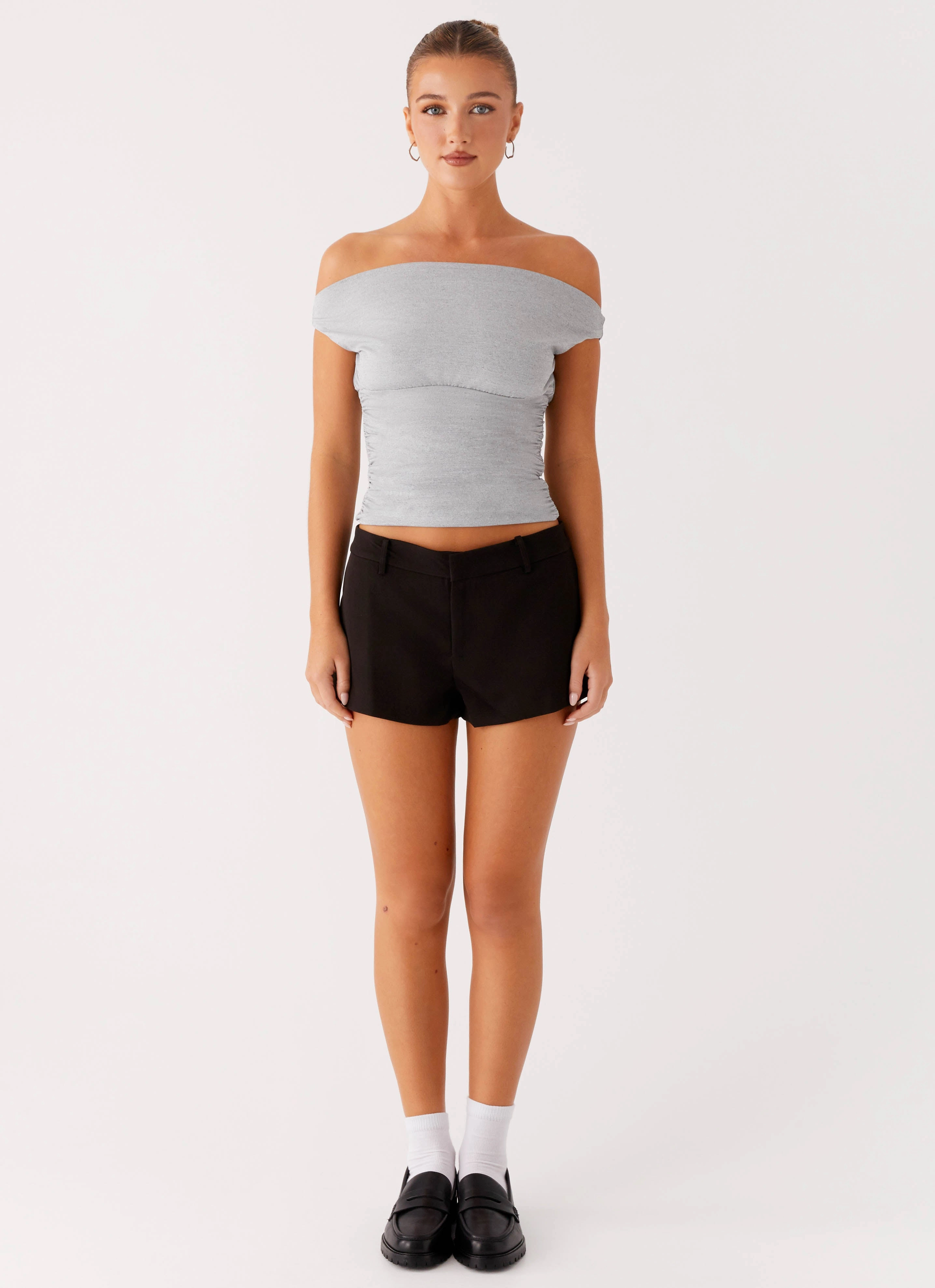 HeatPressedLogos Reva Off Shoulder Top - Grey