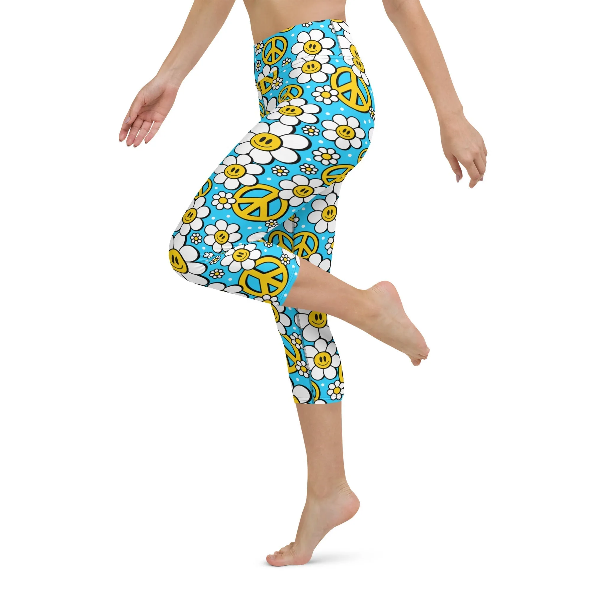 Hippie Flower Pattern Yoga Capris