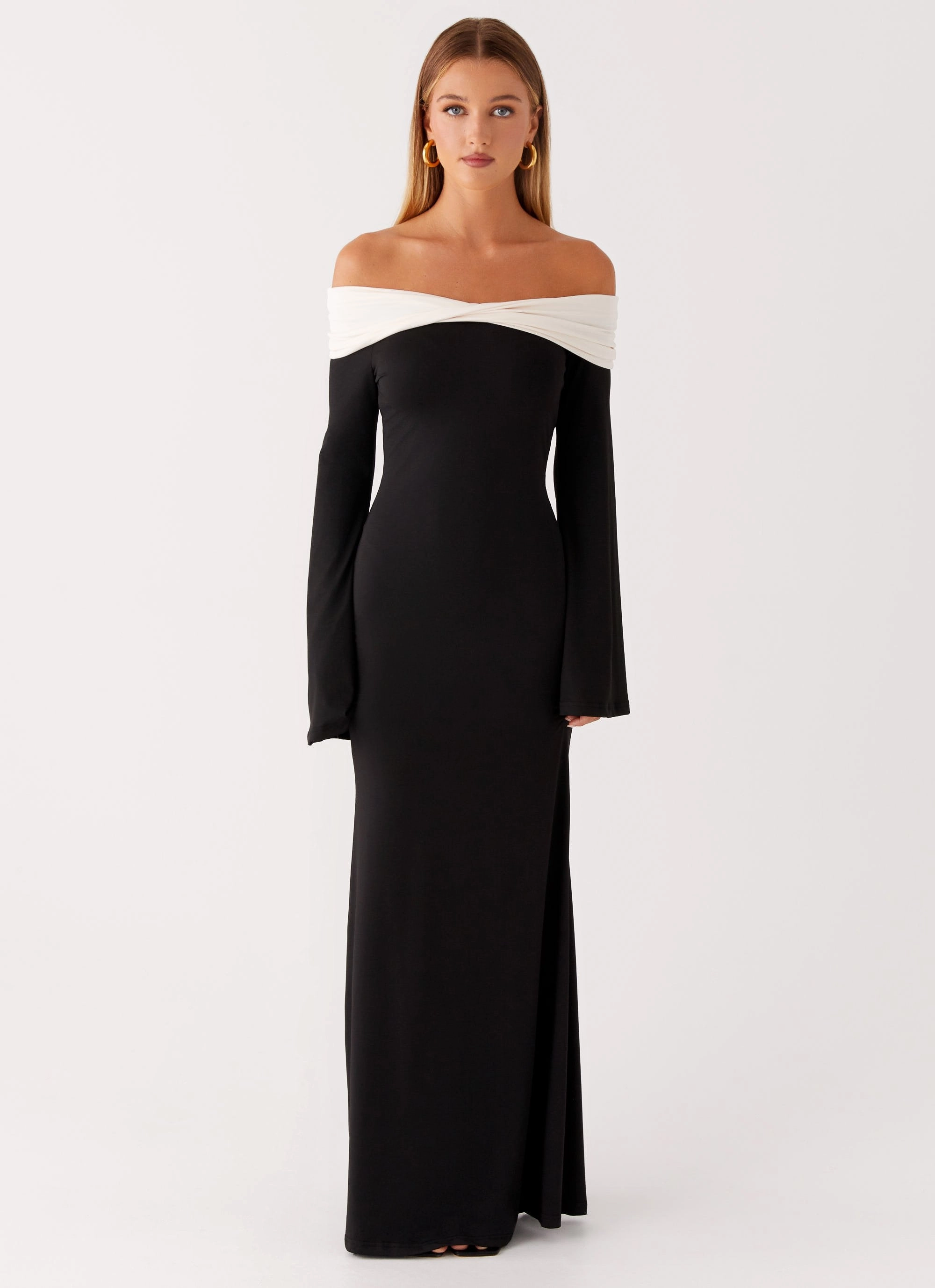 Hits Different Long Sleeve Maxi Dress - Black Contrasting Detail Wedding Style
