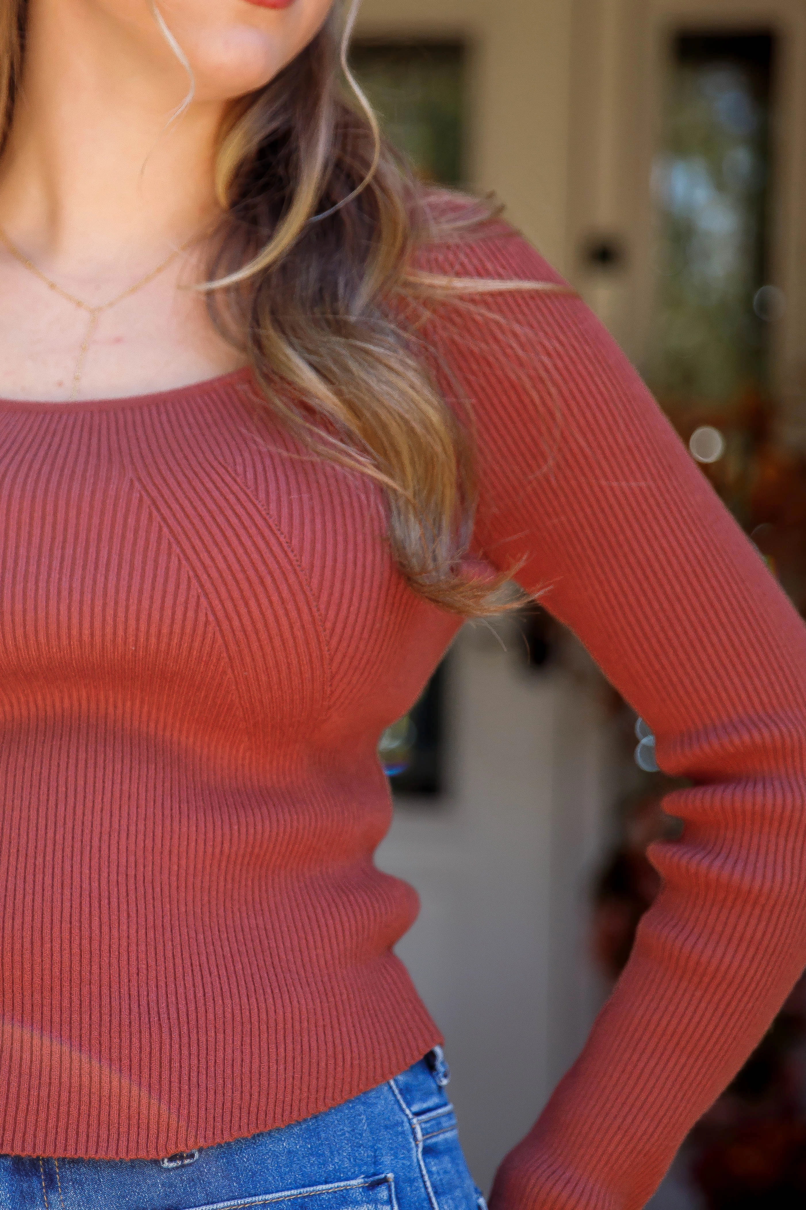 Breathable Lining FoamReinforcedCollar Holding On To Faith Ribbed Top-Rust