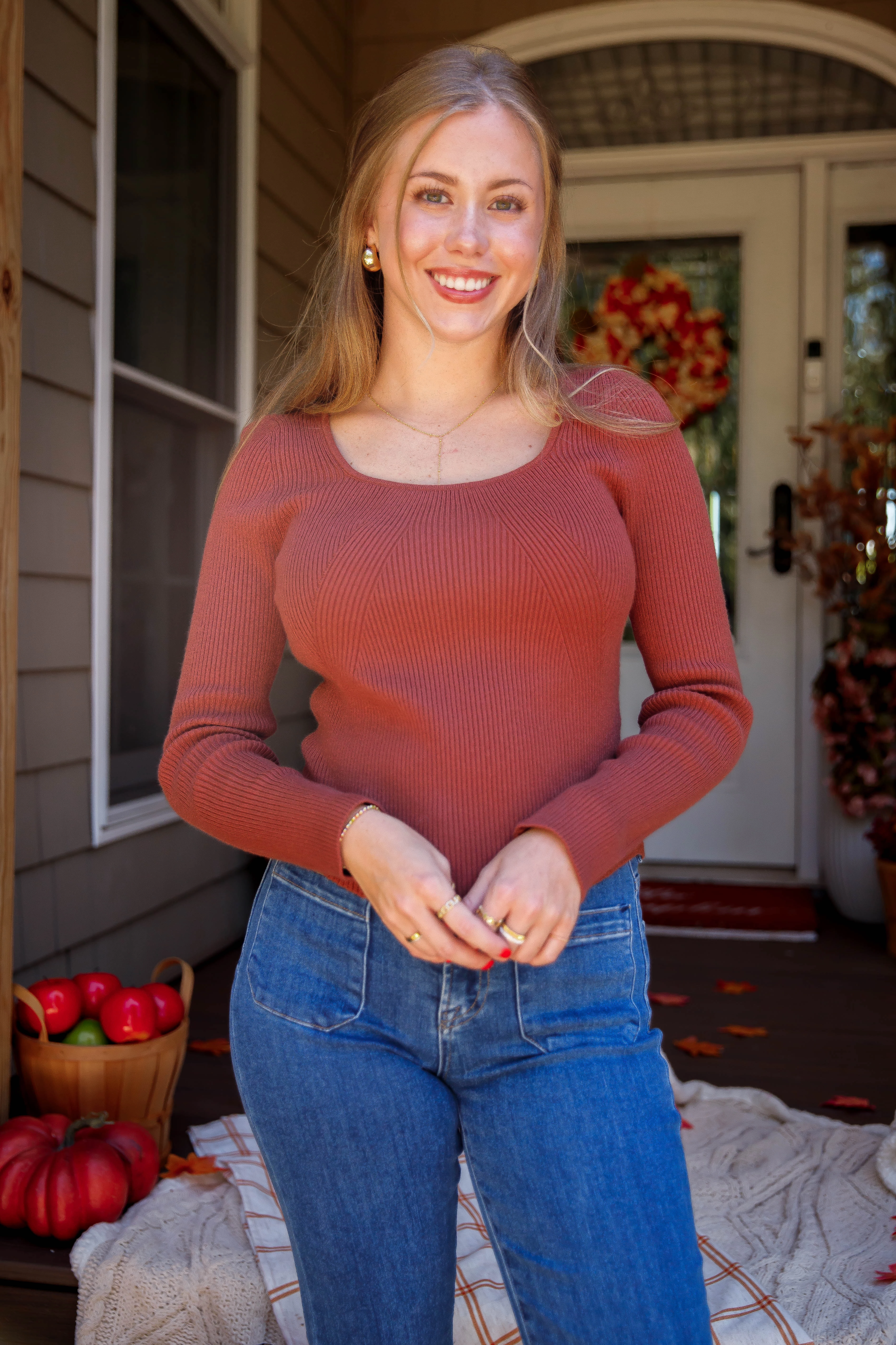 WrinkleFree Weave Holding On To Faith Ribbed Top-Rust