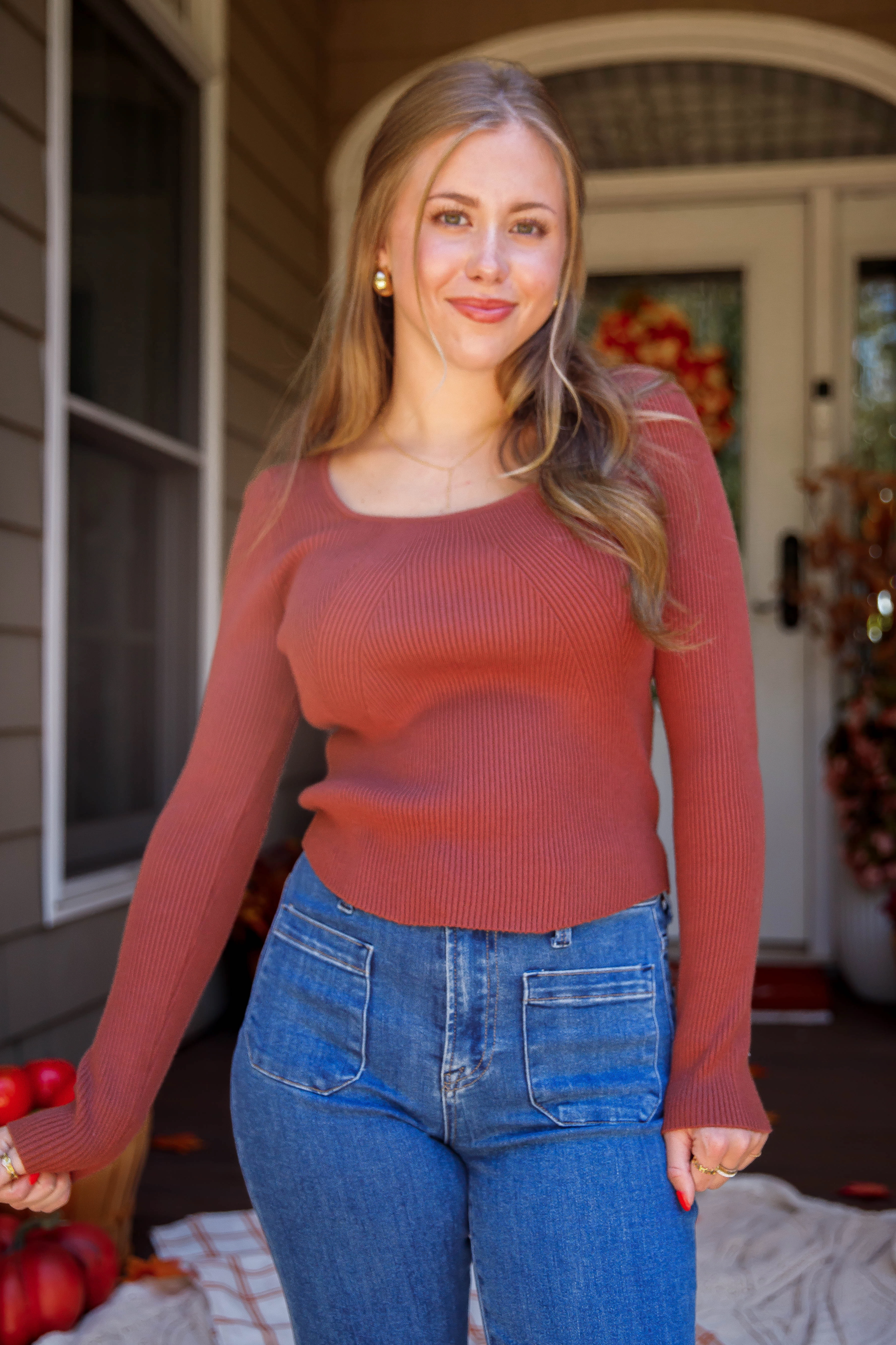 BreathableFabricTech Holding On To Faith Ribbed Top-Rust