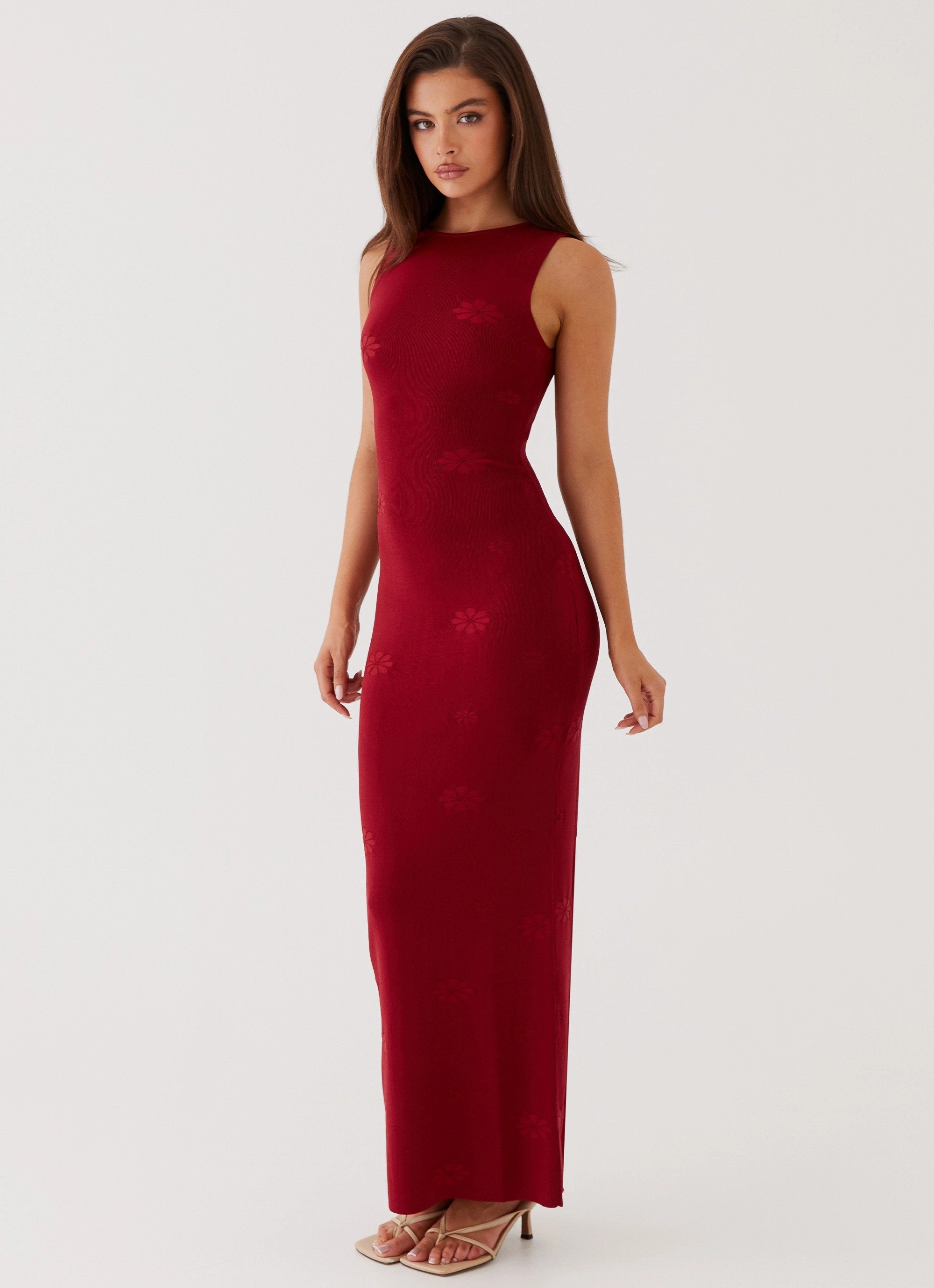 Floral Comfort Classic wrap dress Holly Knit Maxi Dress - Red