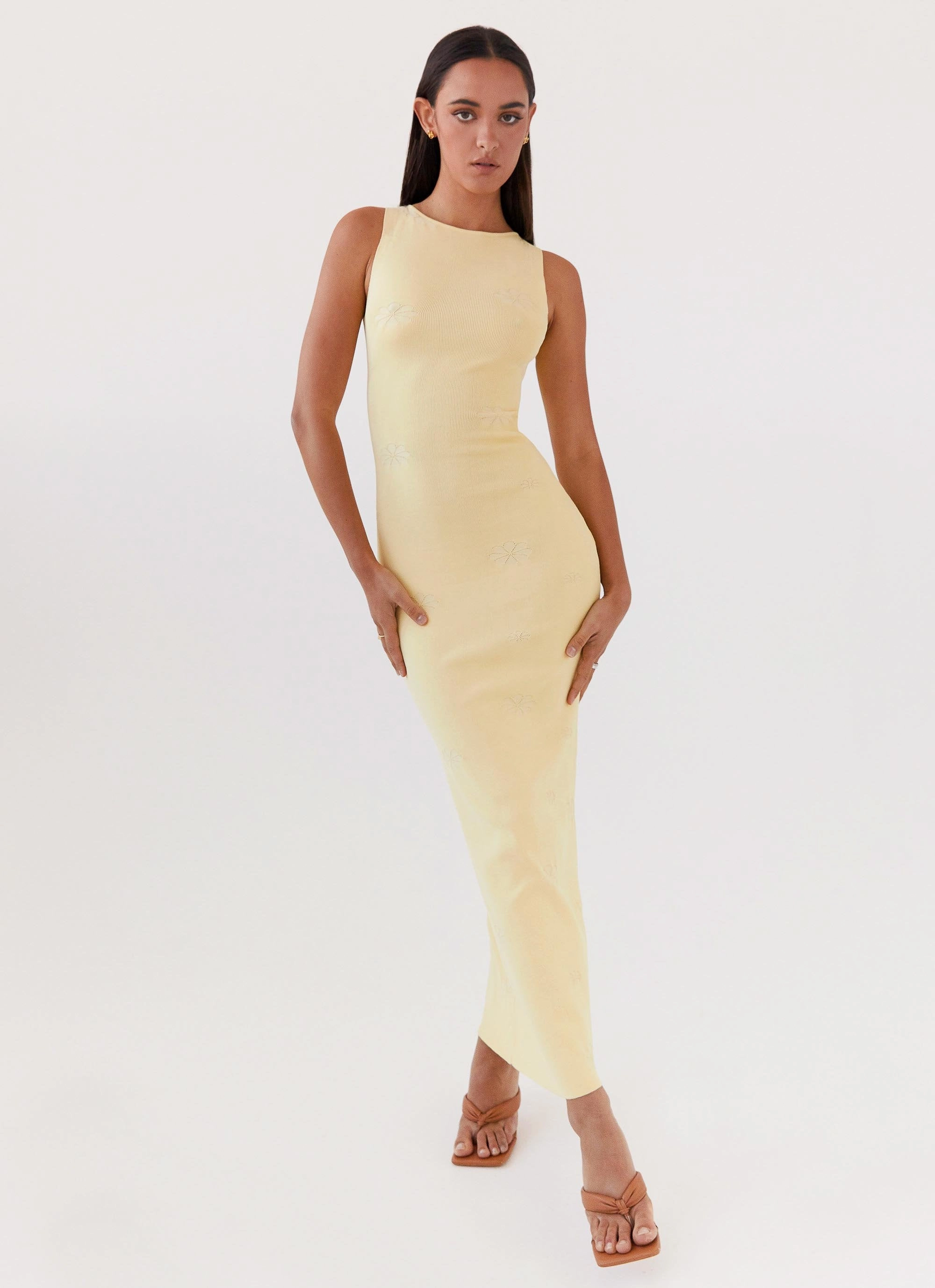 Holly Knit Maxi Dress - Yellow Fitted Look Retro Mood
