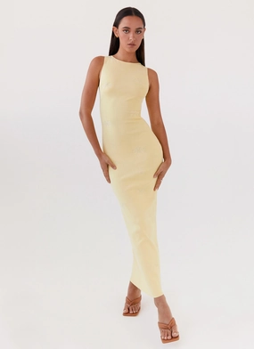 Holly Knit Maxi Dress - Yellow Fitted Look Retro Mood