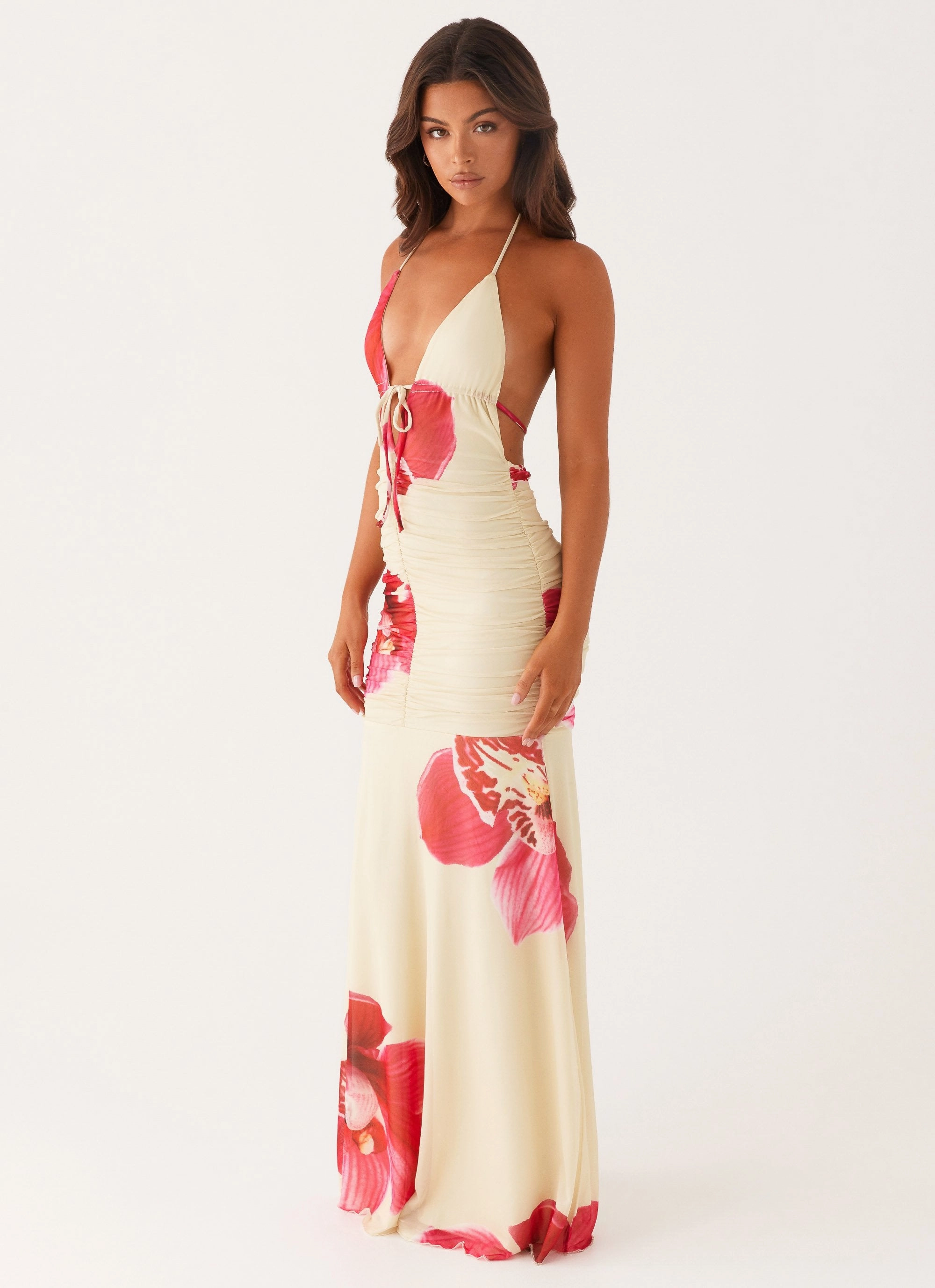 Hollywood Maxi Dress - Orchid Yellow light layering Satin Fabric