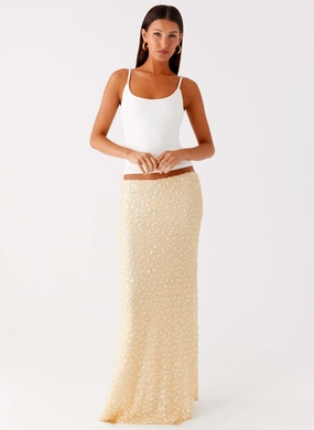 Multi Pocket System Polished Look Honestly Sequin Maxi Skirt - Yellow