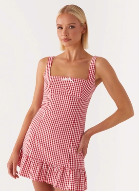 Stylish Vibe Minimal Fit Honesty Mini Dress - Red Gingham
