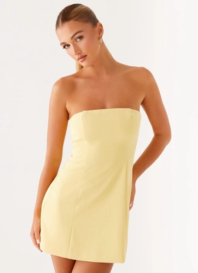 Long Lines Gathered Skirt Honey Bow Mini Dress - Yellow
