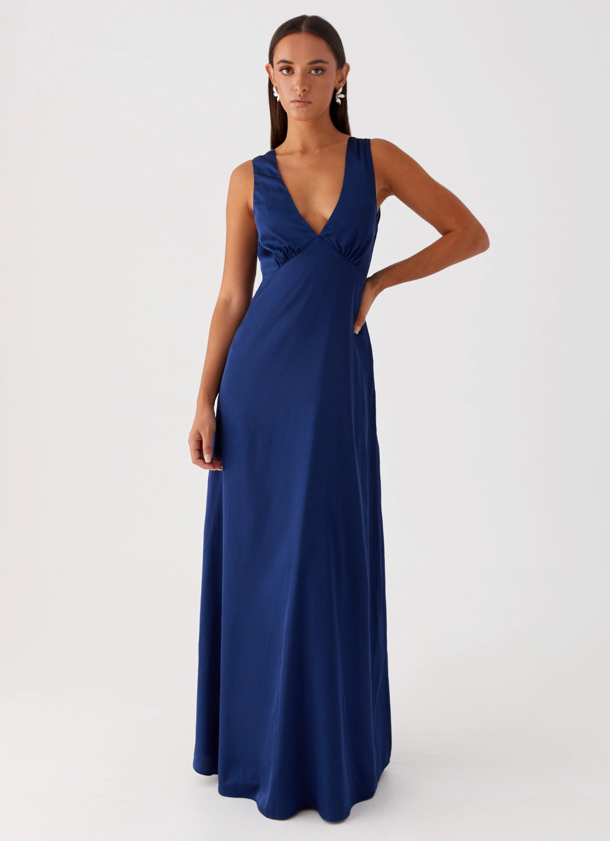 Winnie Cowl Back Maxi Dress - Navy Dry-Clean-Only Flare Hem