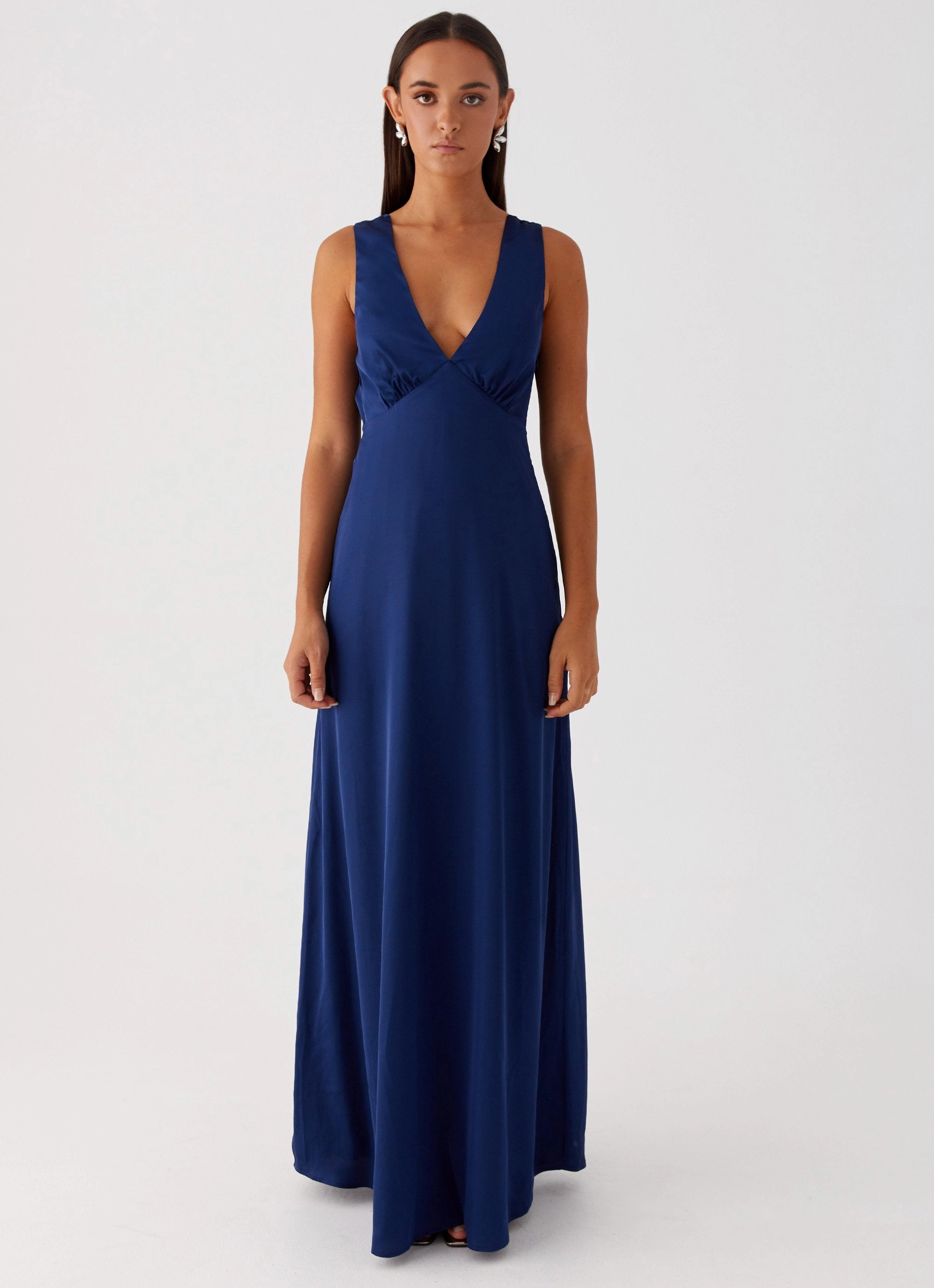 Perfect Layering Elegant Silhouette Winnie Cowl Back Maxi Dress - Navy