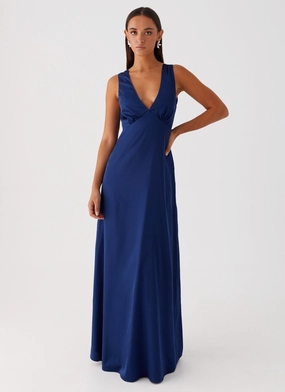 Winnie Cowl Back Maxi Dress - Navy Dry-Clean-Only Flare Hem