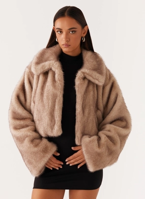 Water Resistant Design Yasmina Faux Fur Jacket - Beige