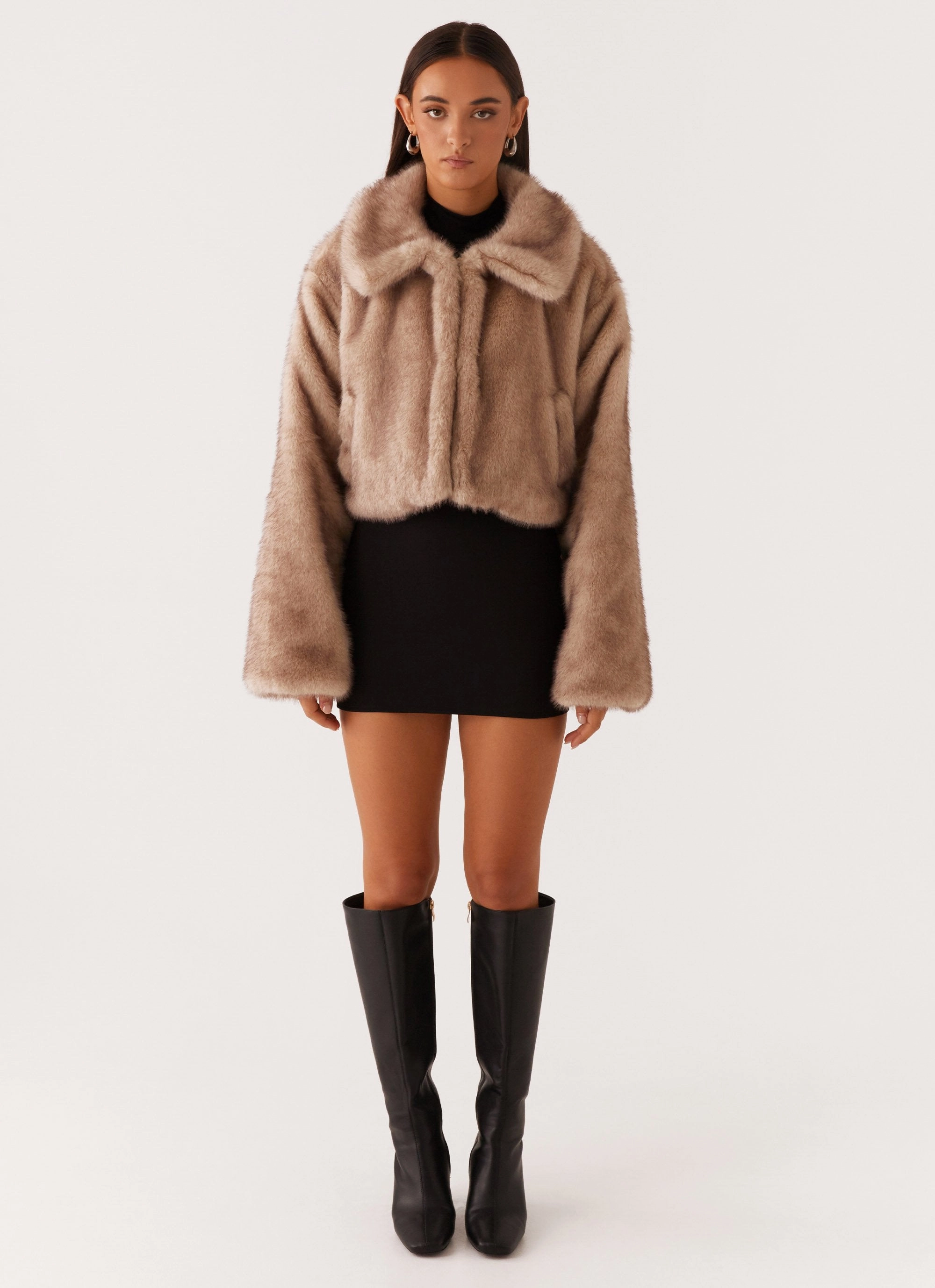Classic Fit Cut Eco Friendly Textile Yasmina Faux Fur Jacket - Beige