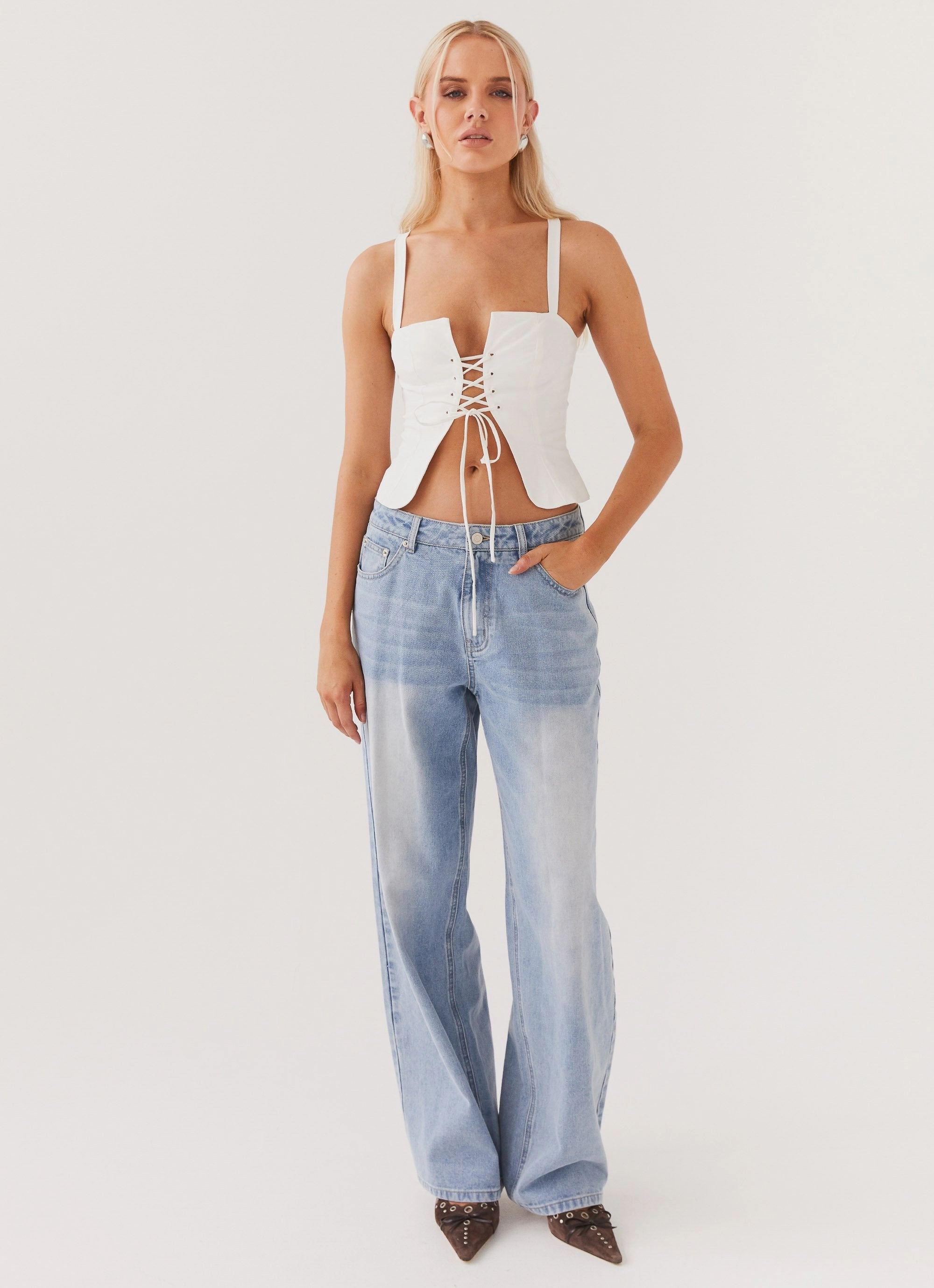Simple Shirt Hopeful Hearts Bustier Top - White