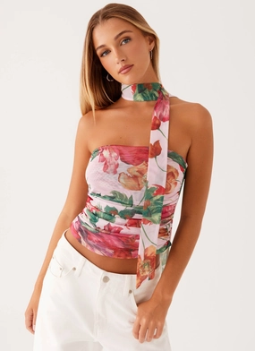 Hot Like Me Scarf Top - Pink Floral Friction Resistant Shoulder