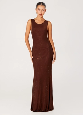 Hot Sequins Maxi Dress - Chocolate Perfect Wearable Shiny Zip
