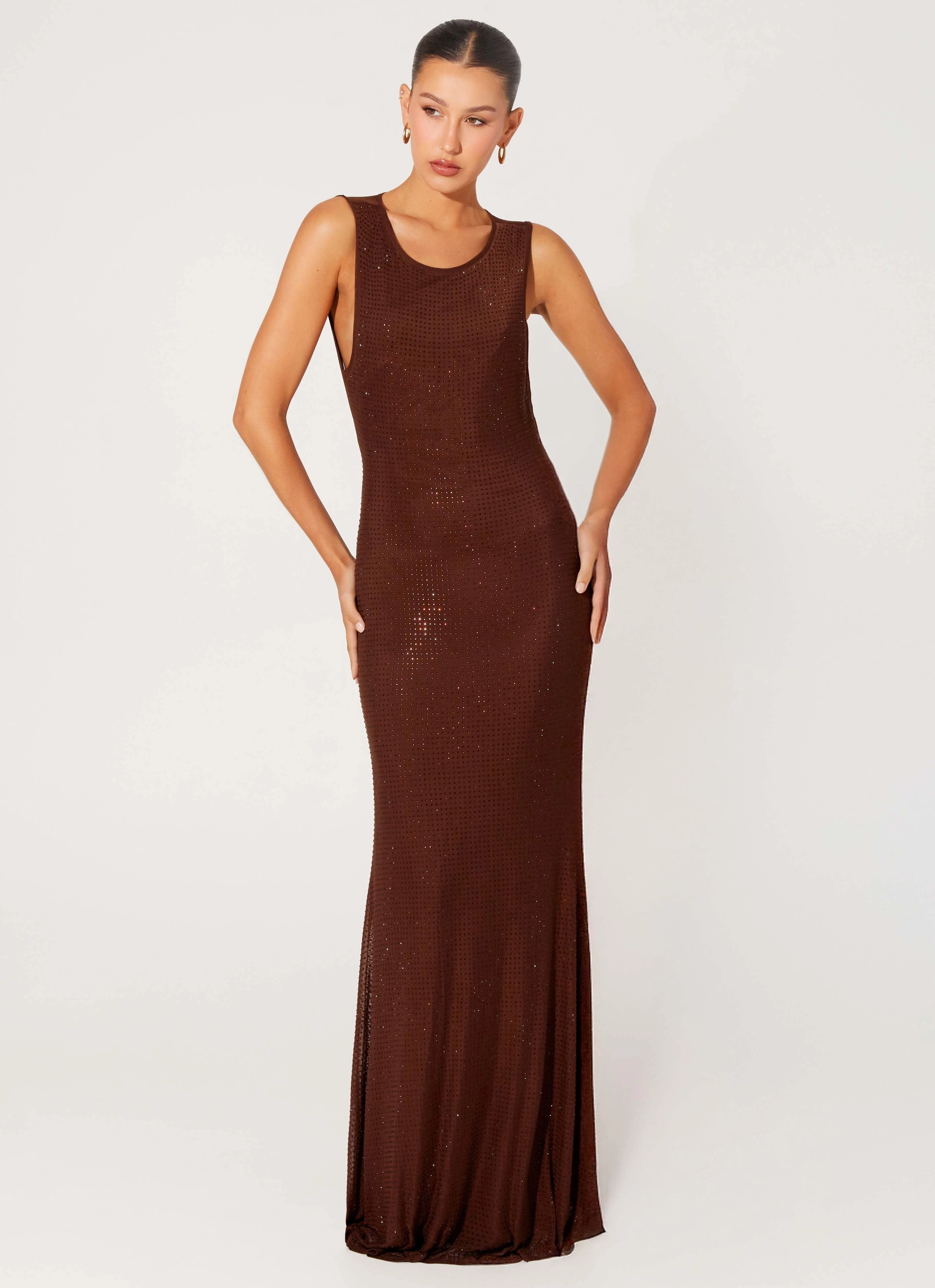 Seasonal Comfort Clean Base Hot Sequins Maxi Dress - Chocolate