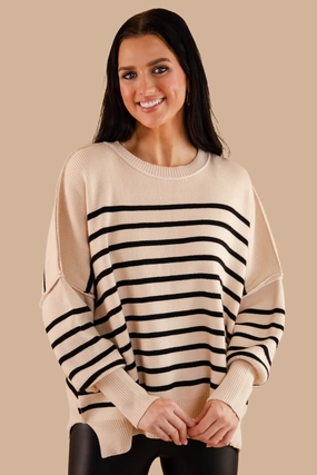 How The Story Goes Sweater-Beige Reverseble Design Soft Touch Texture