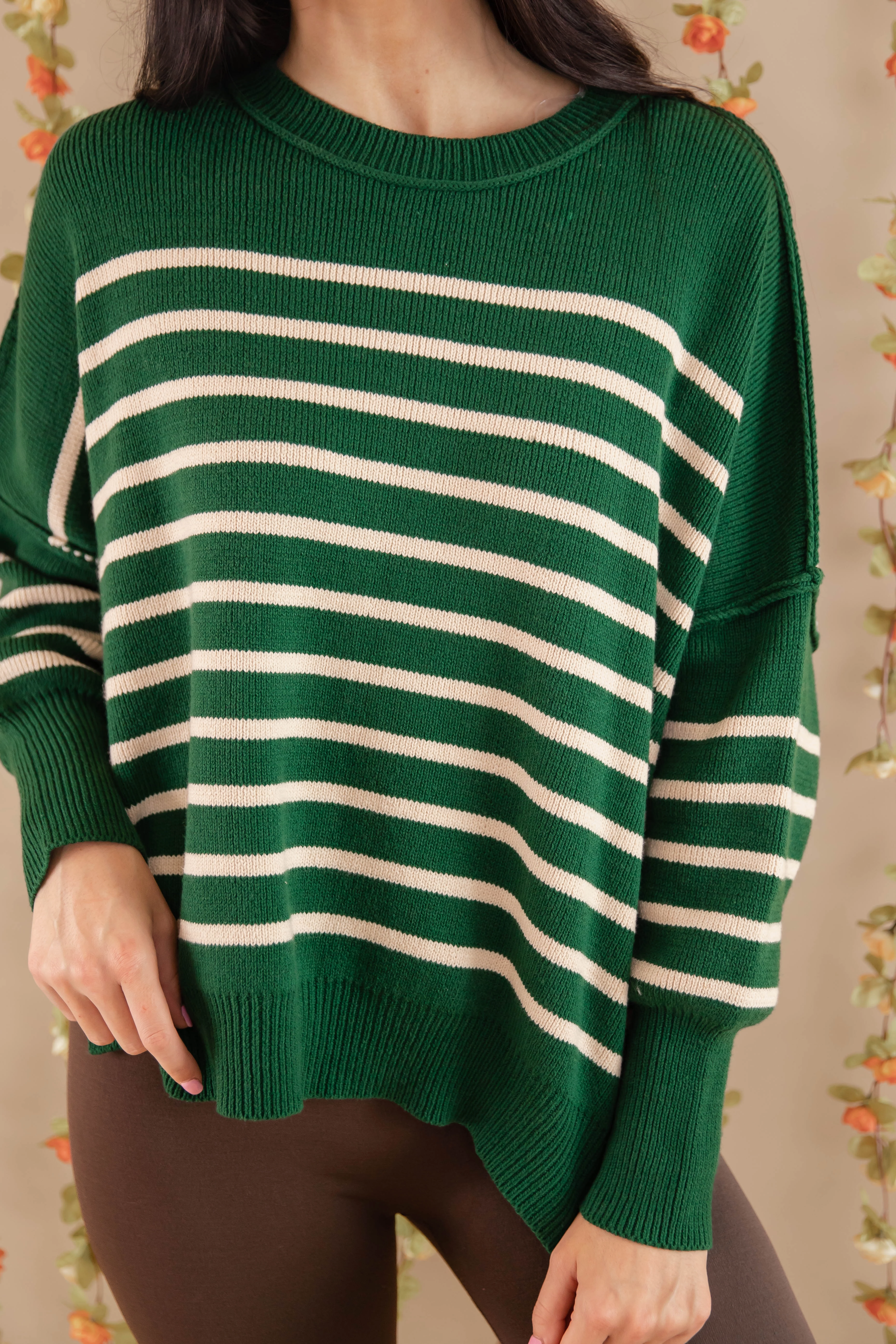 How The Story Goes Sweater-Hunter Green Convertible Neckline