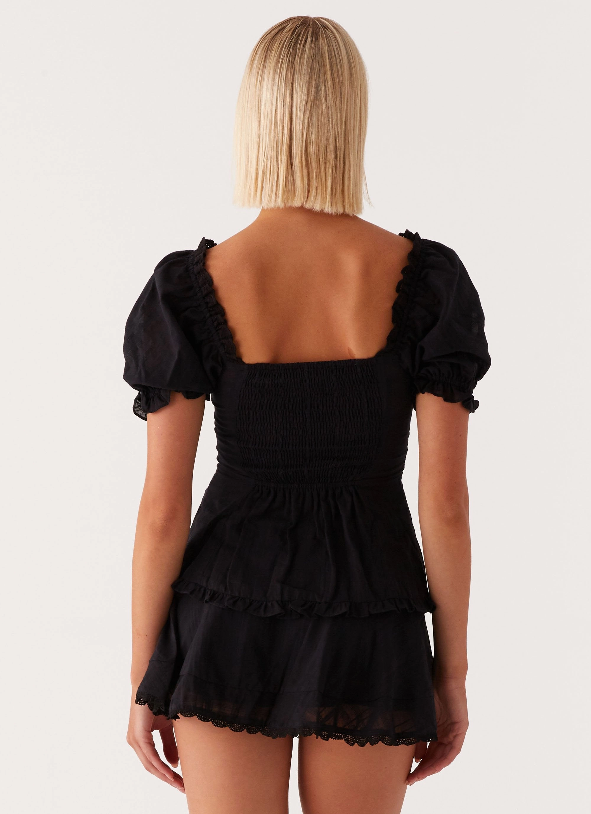 Hundred Percent Puff Sleeve Top - Black Breathable Linen Blend Sporty Style
