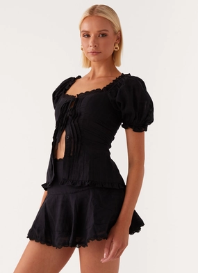 UV Protective Layer Hundred Percent Puff Sleeve Top - Black