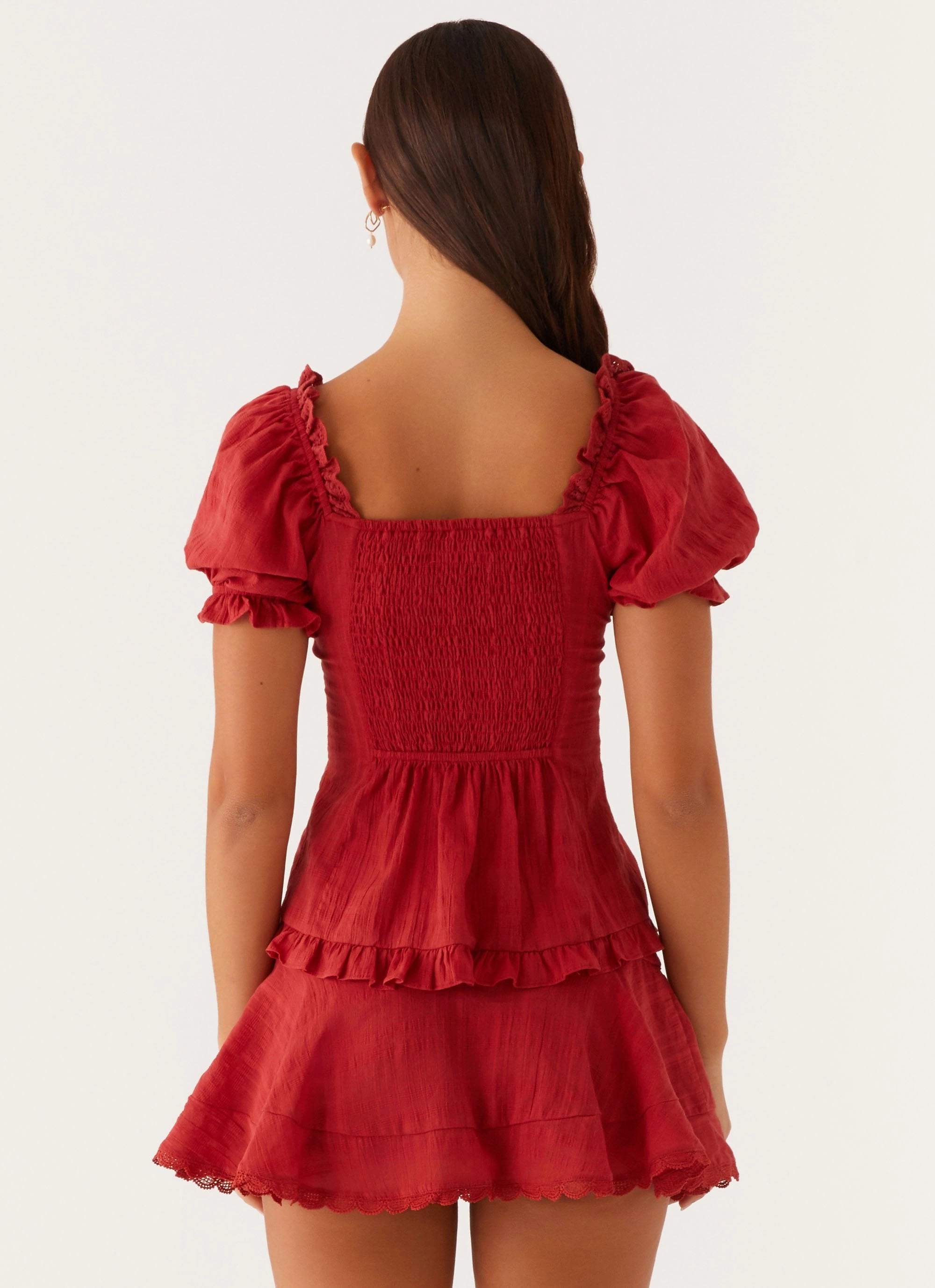 Hundred Percent Puff Sleeve Top - Red High Stretch Fabric