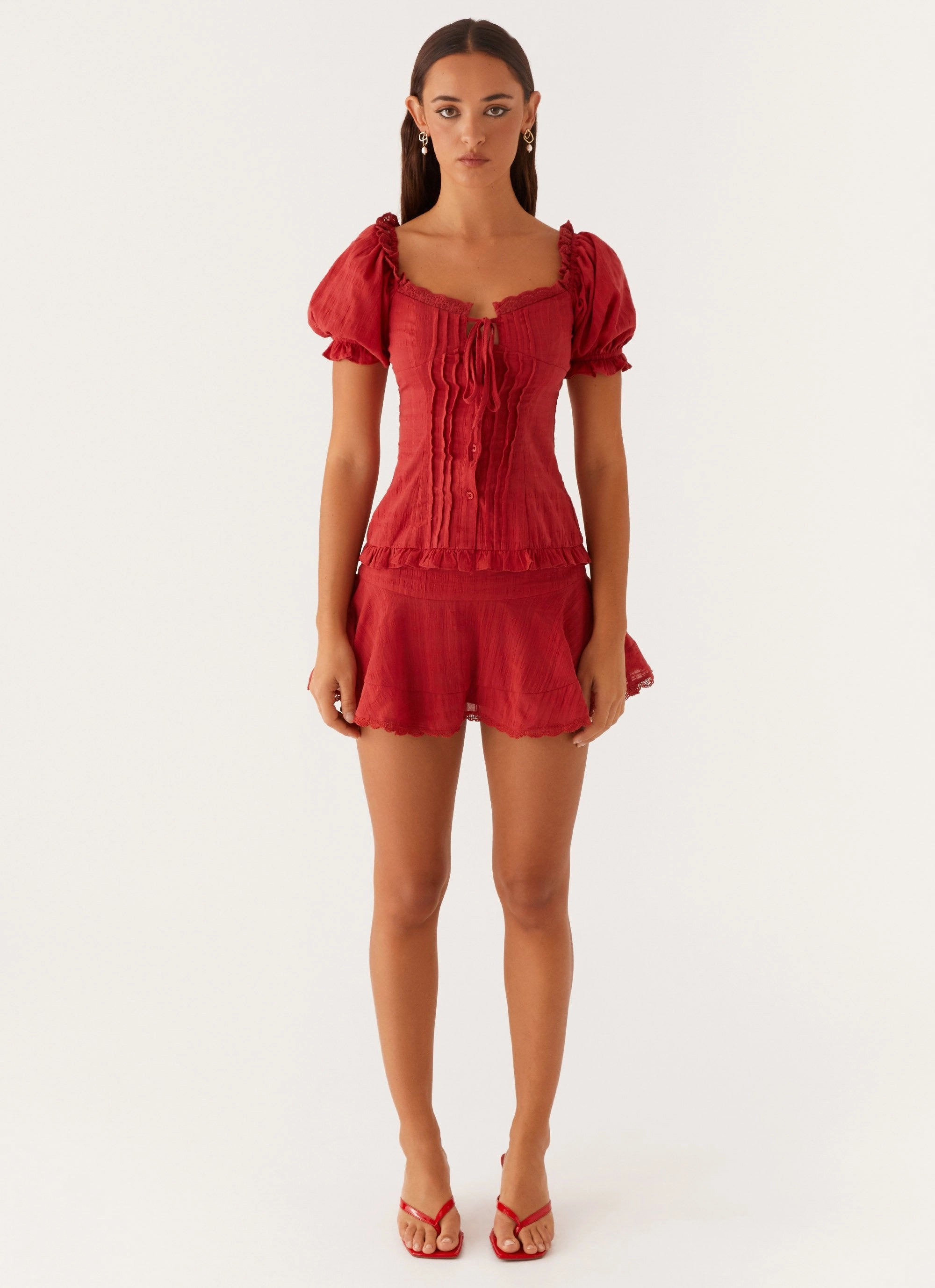 Hundred Percent Puff Sleeve Top - Red Stylish Hoodie
