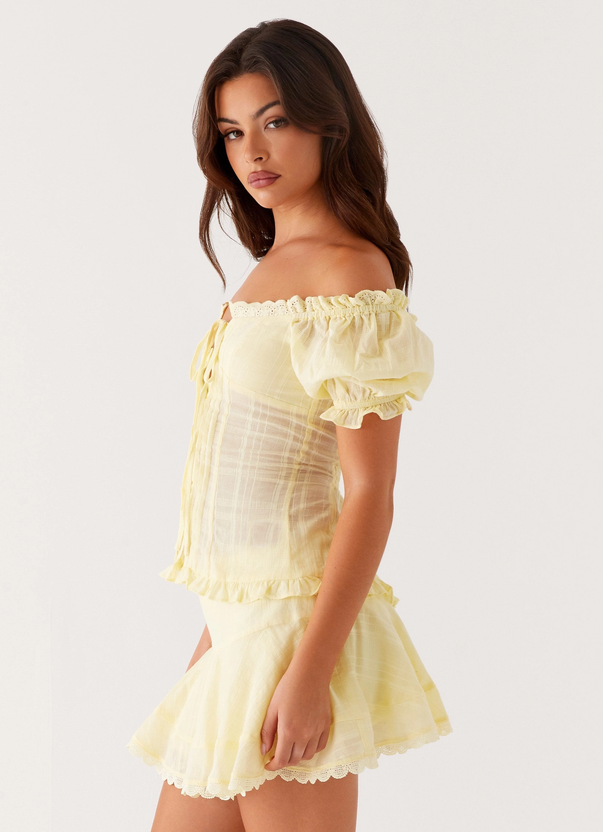 Hundred Percent Puff Sleeve Top - Yellow Stretch Technology