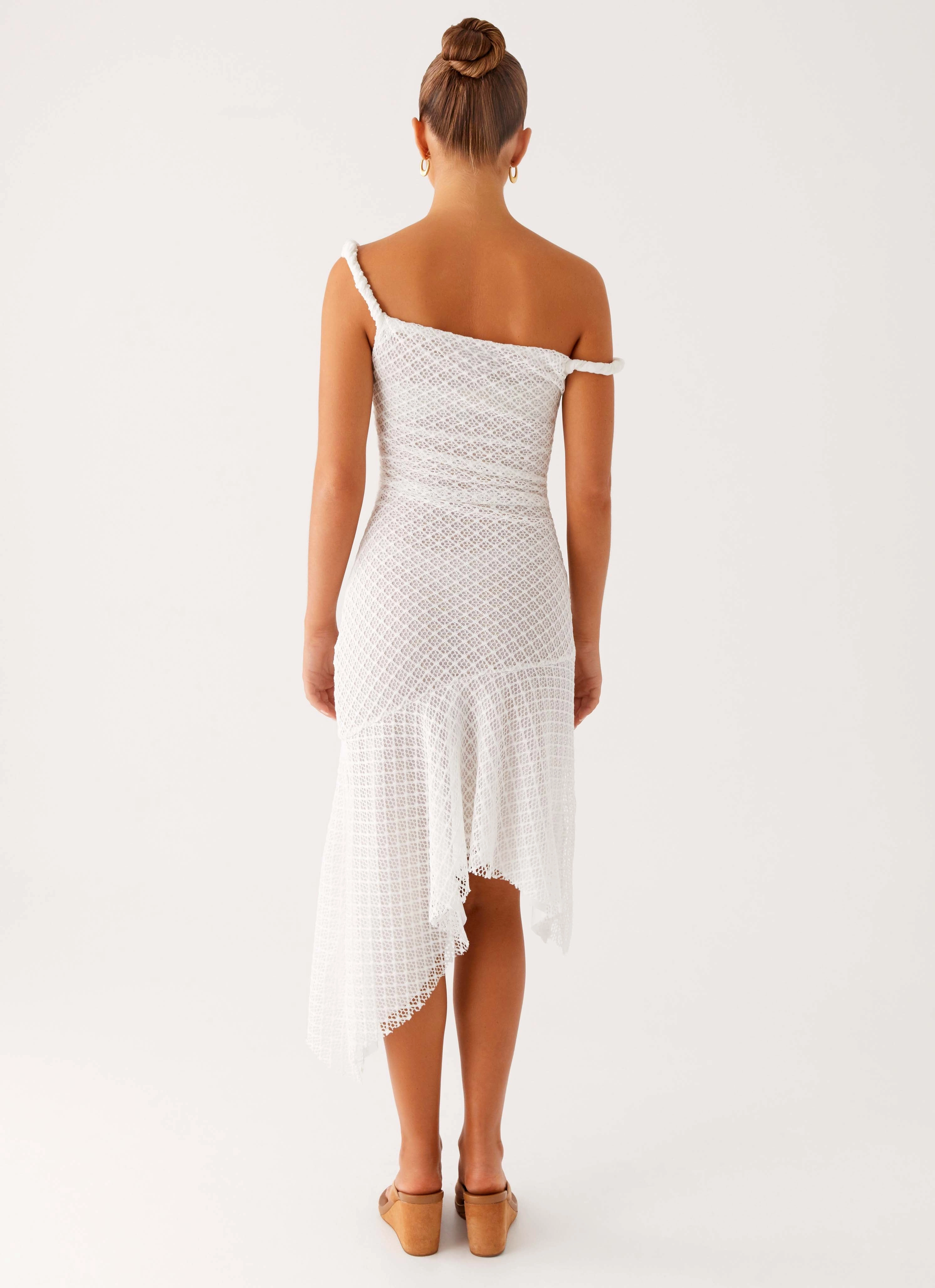 Flow Line Velvet-Sleeve Huntah Midi Dress - Ivory