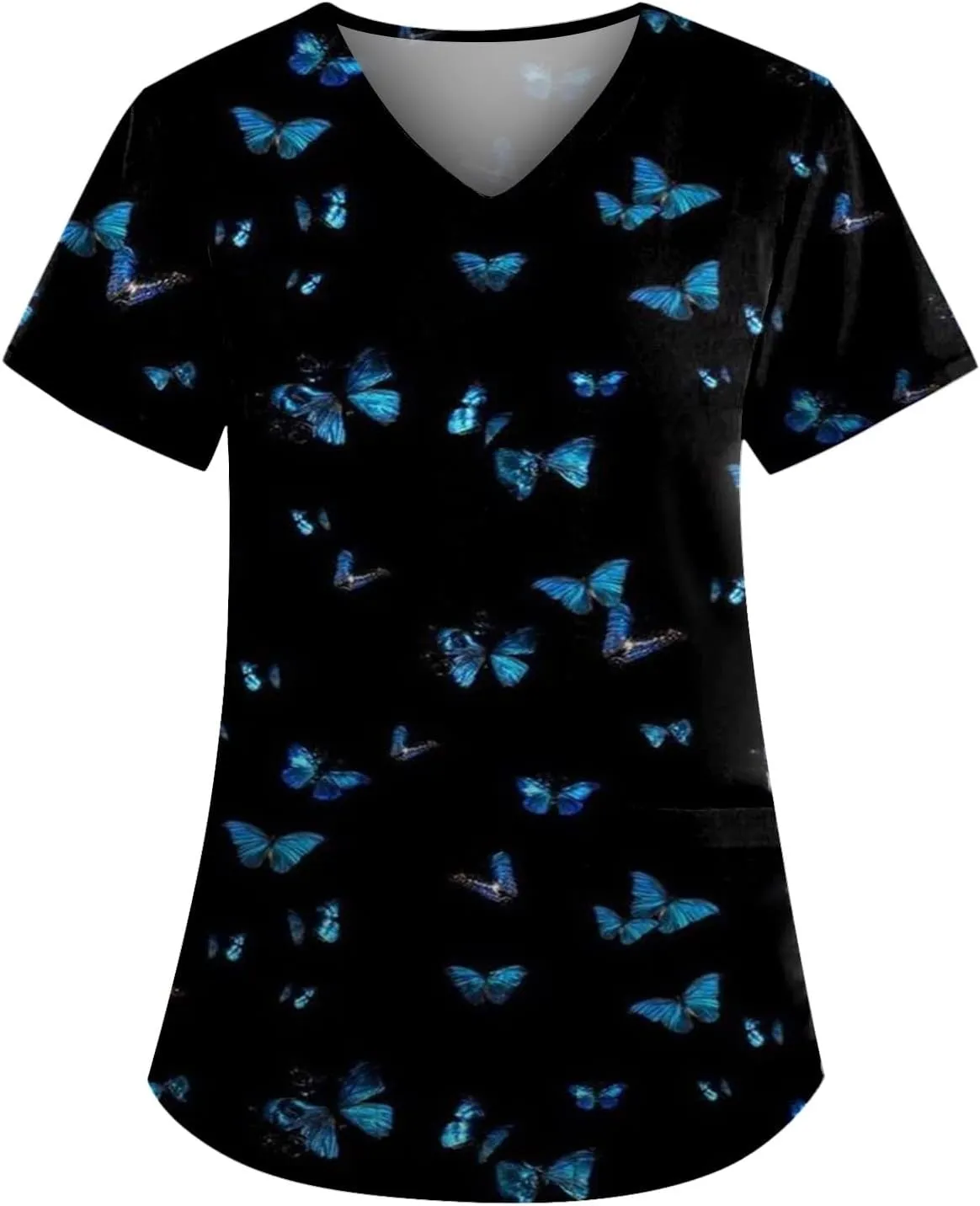 HXHYQKP Cute Scrub Tops Stretchy Short Sleeve V Neck Cartoon Print Pattern Nursing Working Uniform Caregiver Top