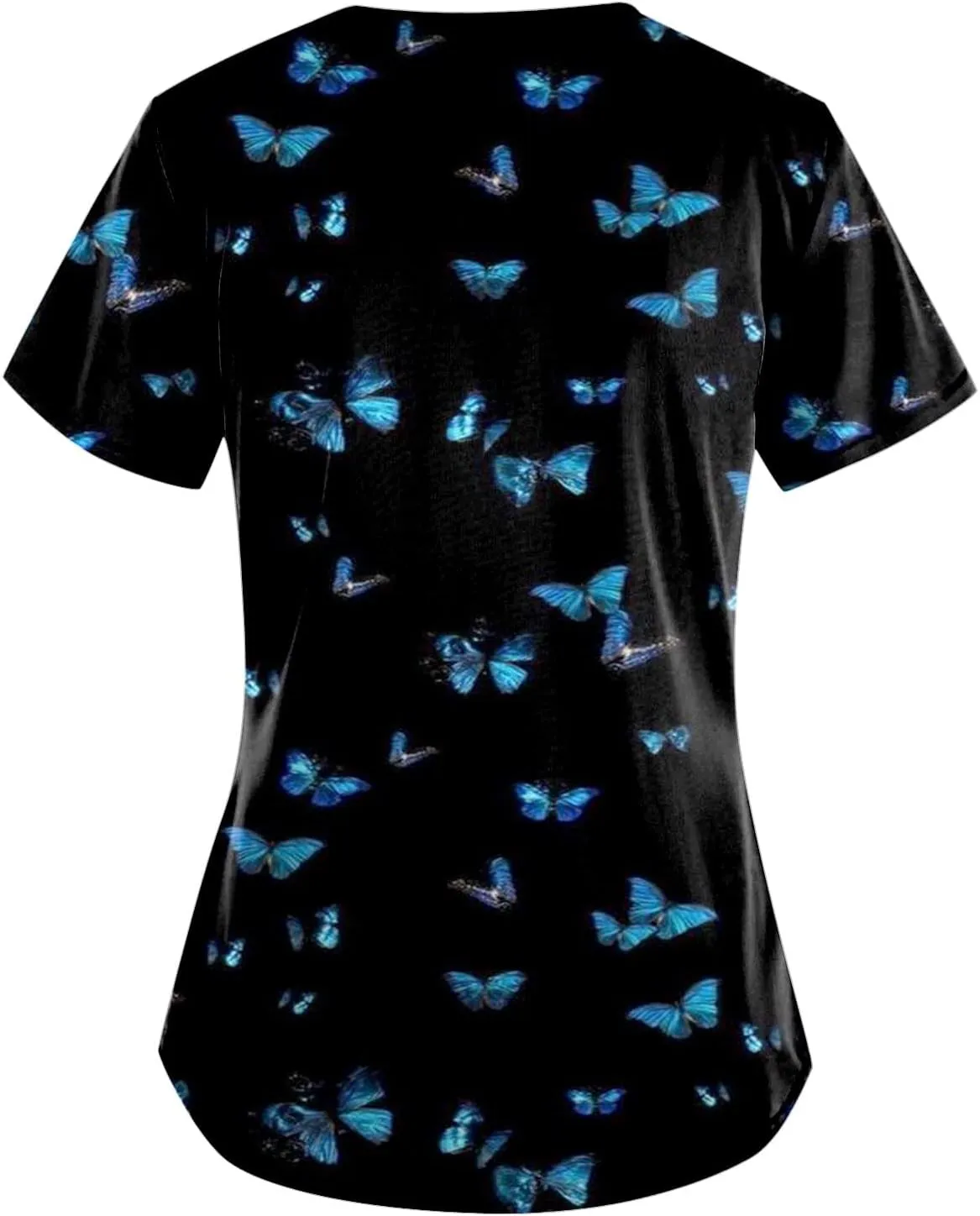 HXHYQKP Cute Scrub Tops Stretchy Short Sleeve V Neck Cartoon Print Pattern Nursing Working Uniform Caregiver Top