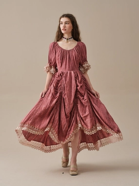 Laser Cut Edges Slim Silhouette Elowen 27 | Lace Linen dress gown ( 2 way to wear )