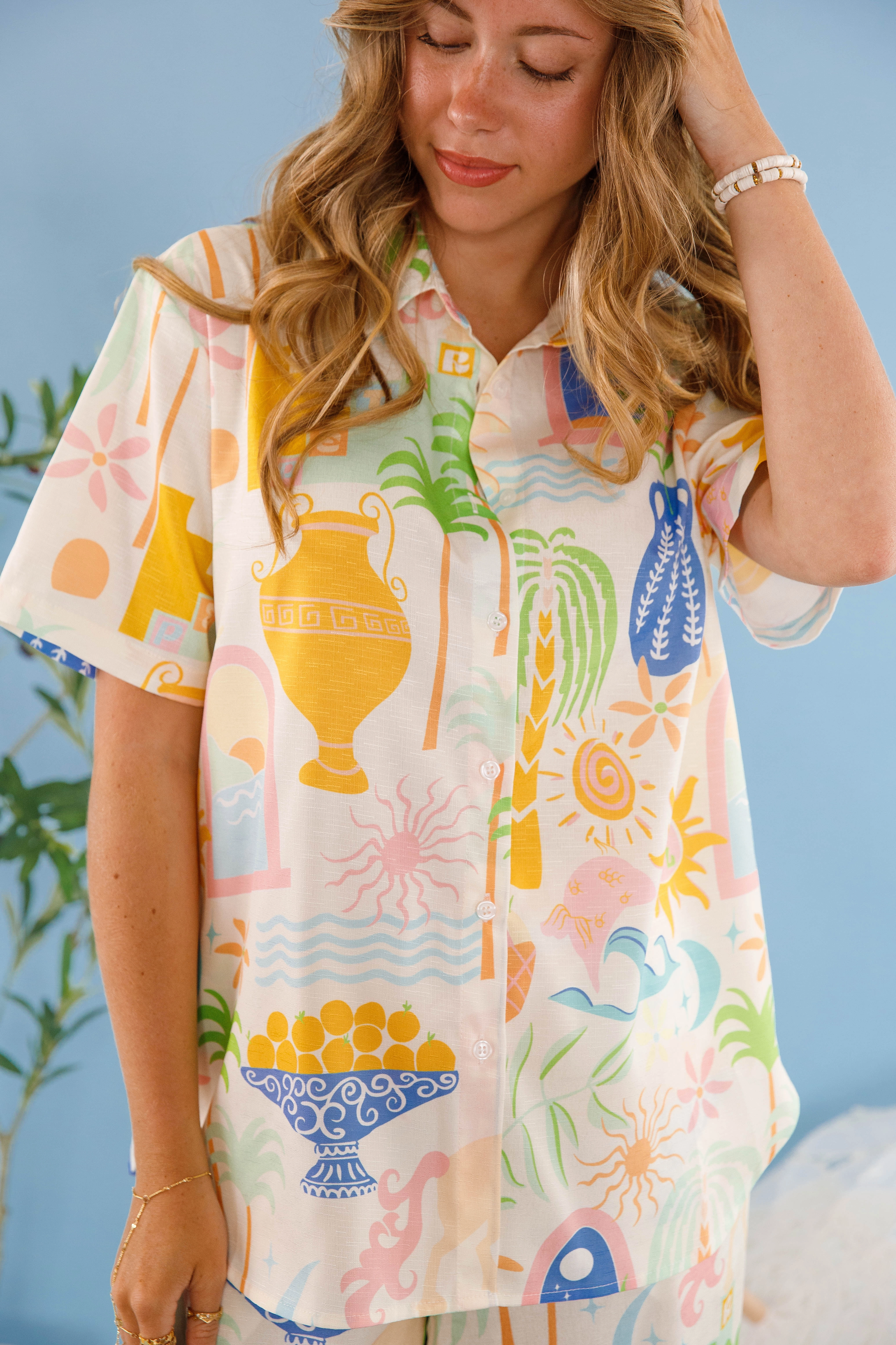 On My Radar Button Down Top Casual Long Sleeve NonRestrictive