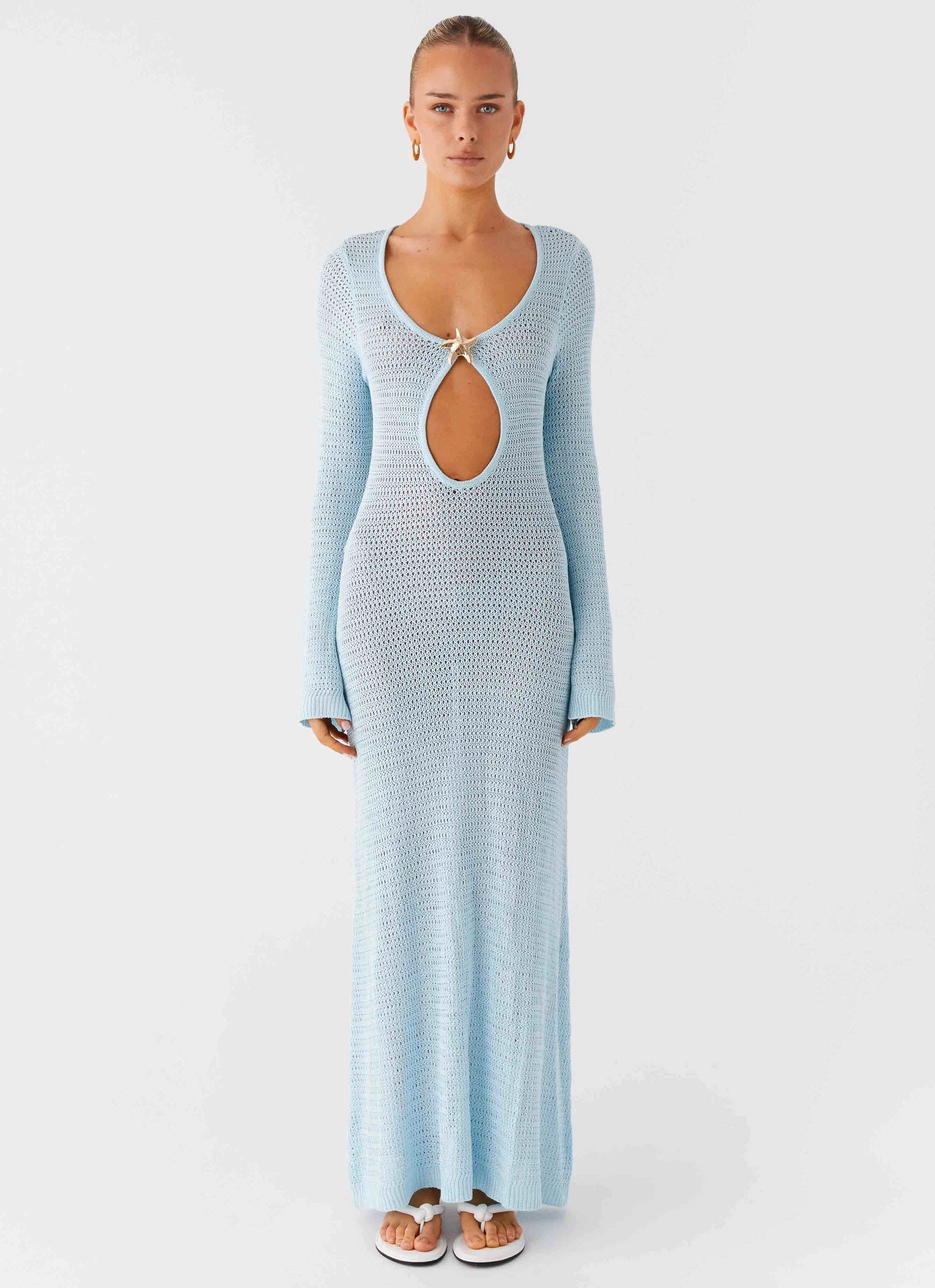 Timeless Touch Seascape Chochet Maxi Dress - Blue