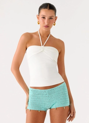 SeamlessPocketDesign Idalia Beaded Crochet Shorts - Blue