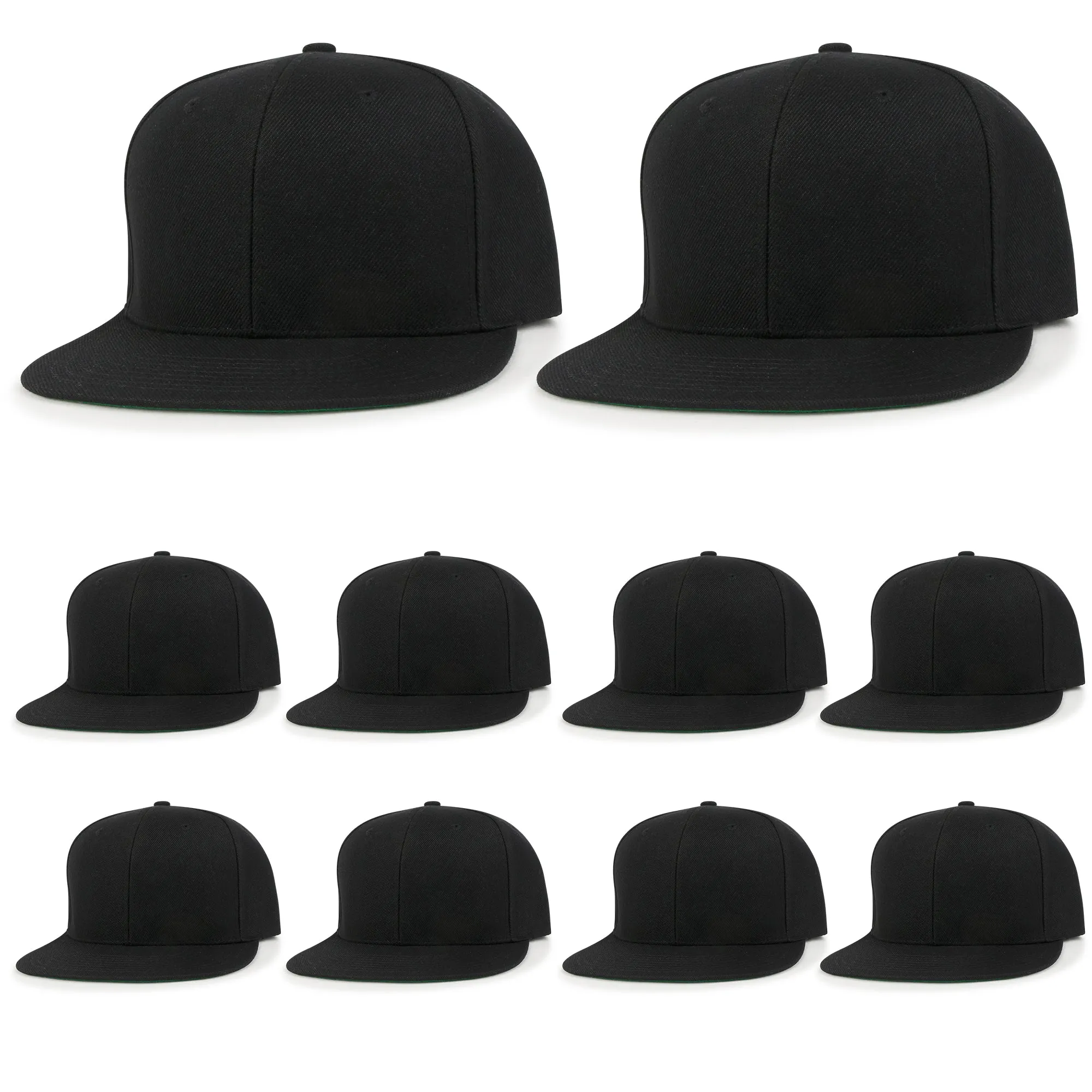 ililily 10 Bulk Pack Blank Six Panel Flat Bill Baseball Cap Basic Trucker Hat
