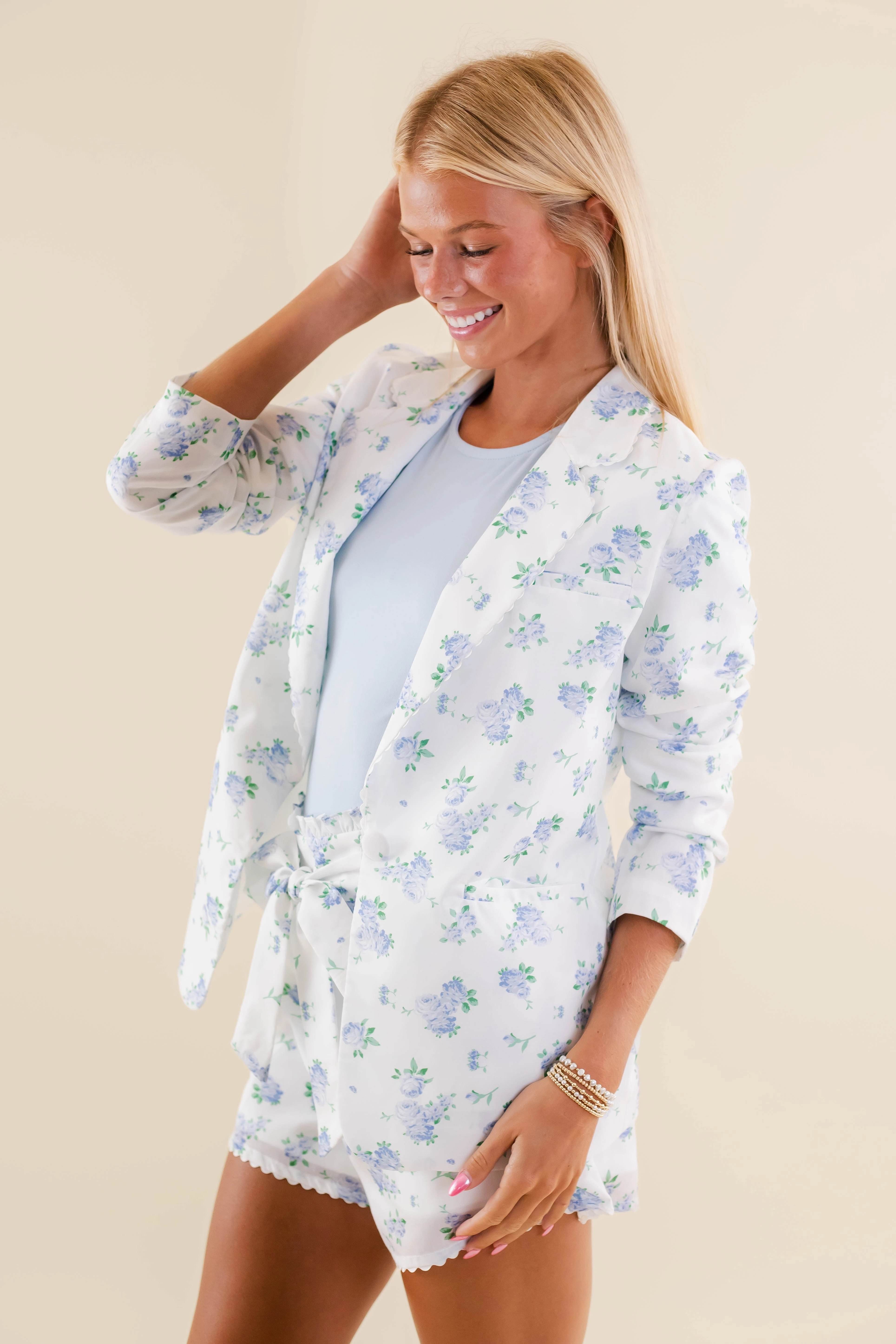 My Dearest Love Blazer-Blue Flexible Knit Fabric FrayResistant Fabric