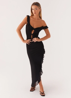 Impossible Cut Out Midi Dress - Black Mid layer Silky Silhouette