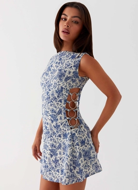 Gentle Motion Indigo Bloom Linen Mini Dress - Blue Paisley