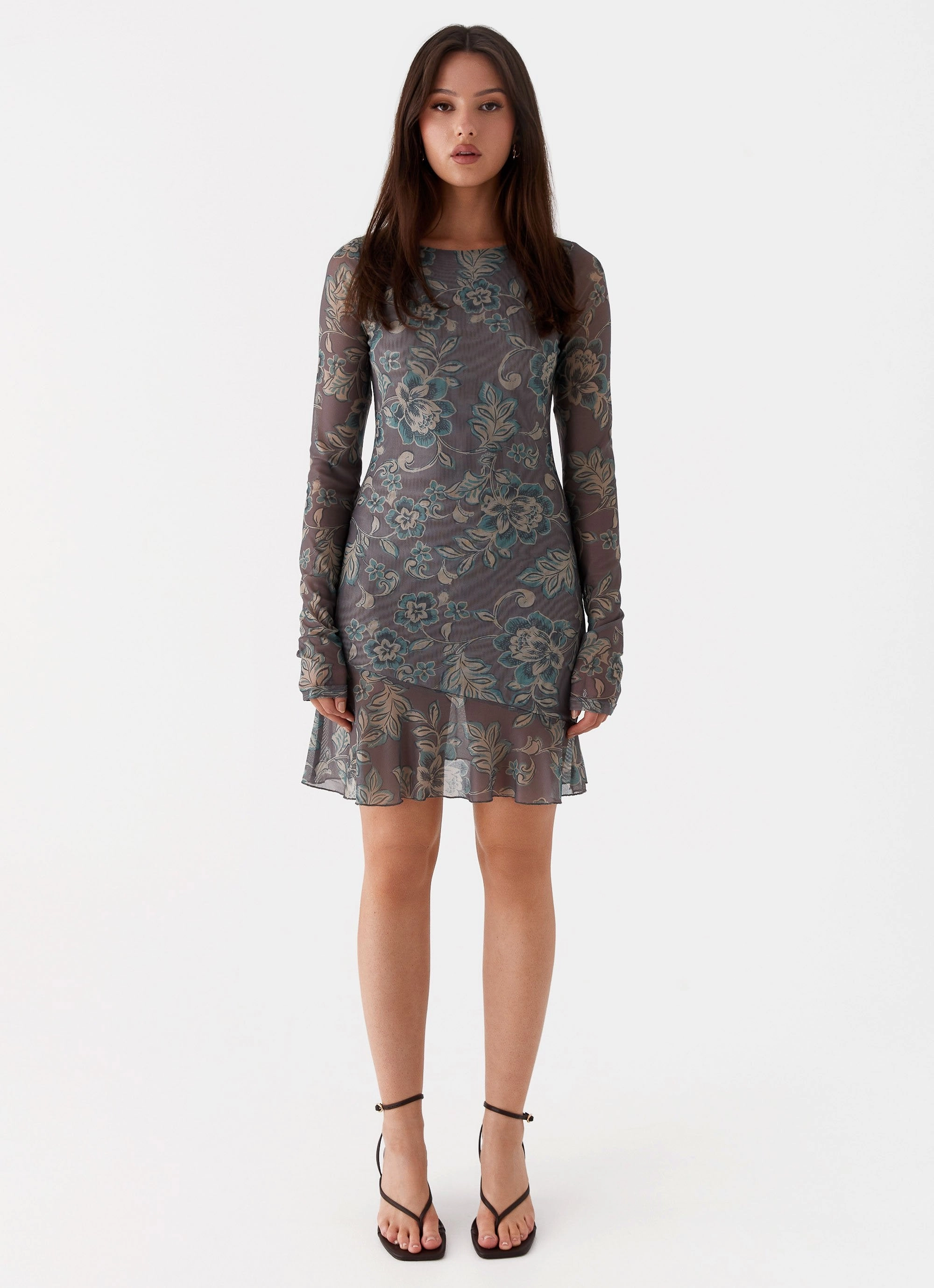 Sharp Mood Ines Long Sleeve Mini Dress - Brown Floral