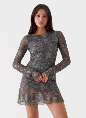 Smooth Tone Ines Long Sleeve Mini Dress - Brown Floral