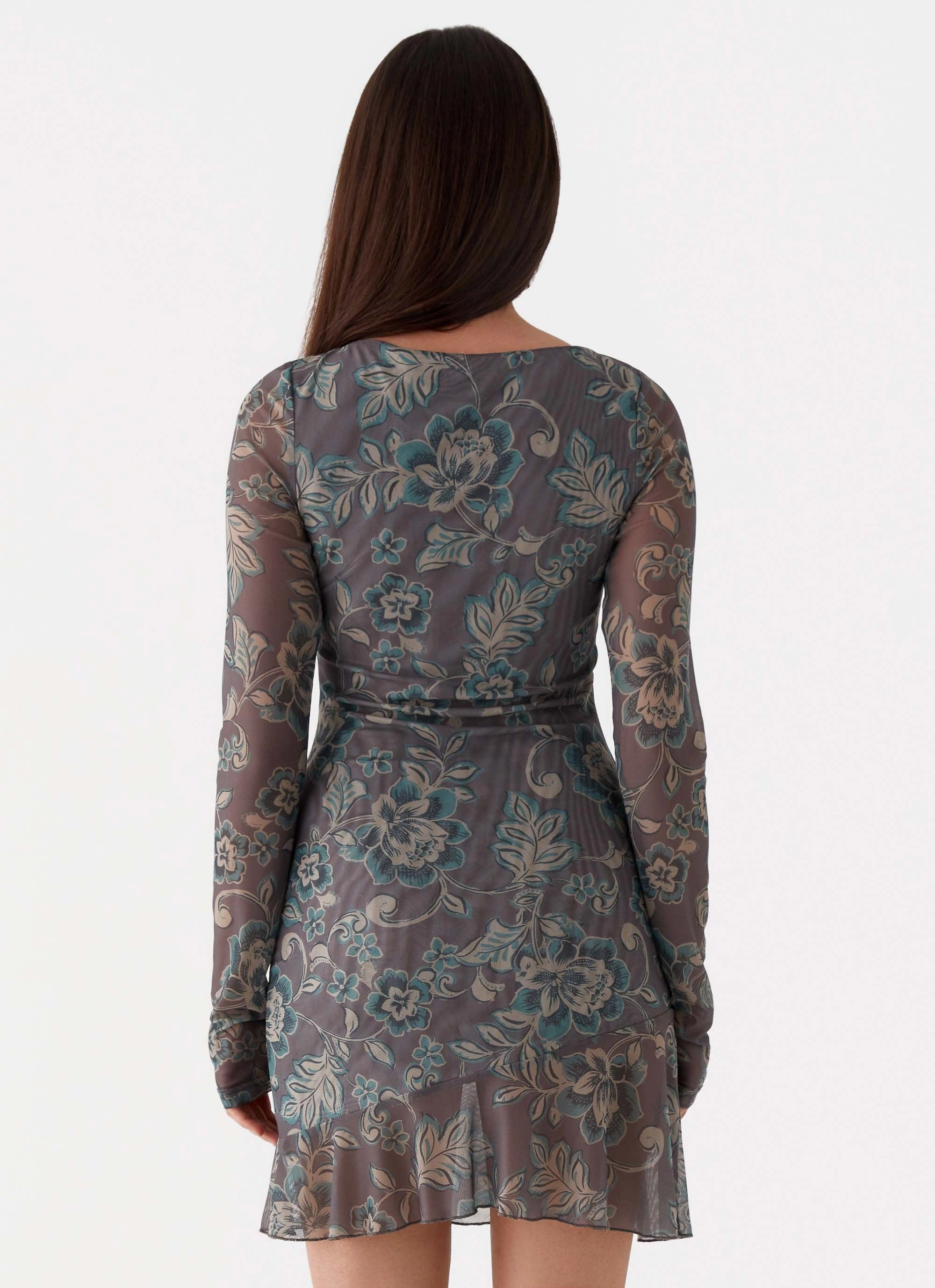 Smart and Stylish Tailored Mood Ines Long Sleeve Mini Dress - Brown Floral