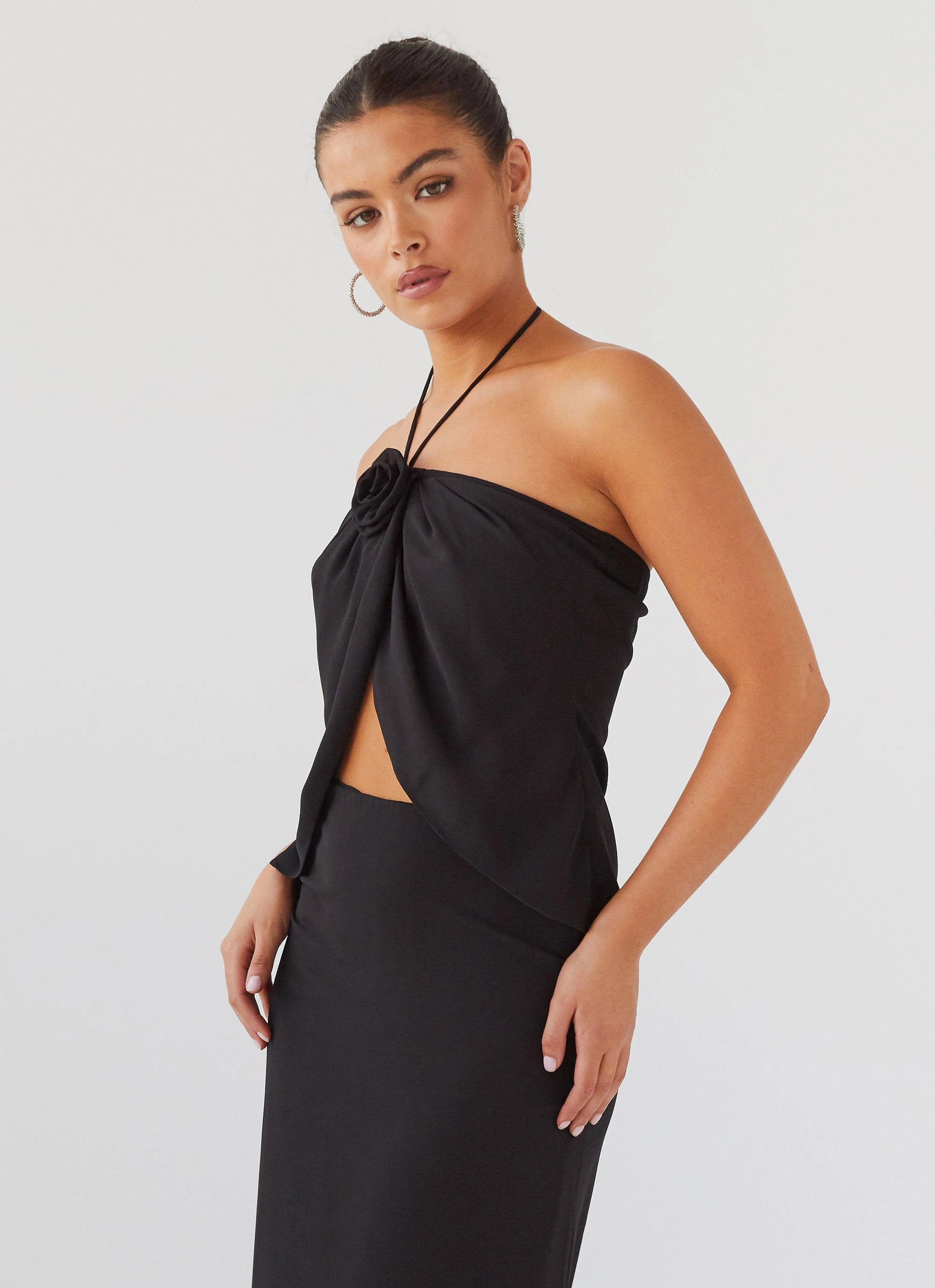 Nightfall Rose Tie Top - Midnight Smooth Interior Lining Minimalist Aesthetic