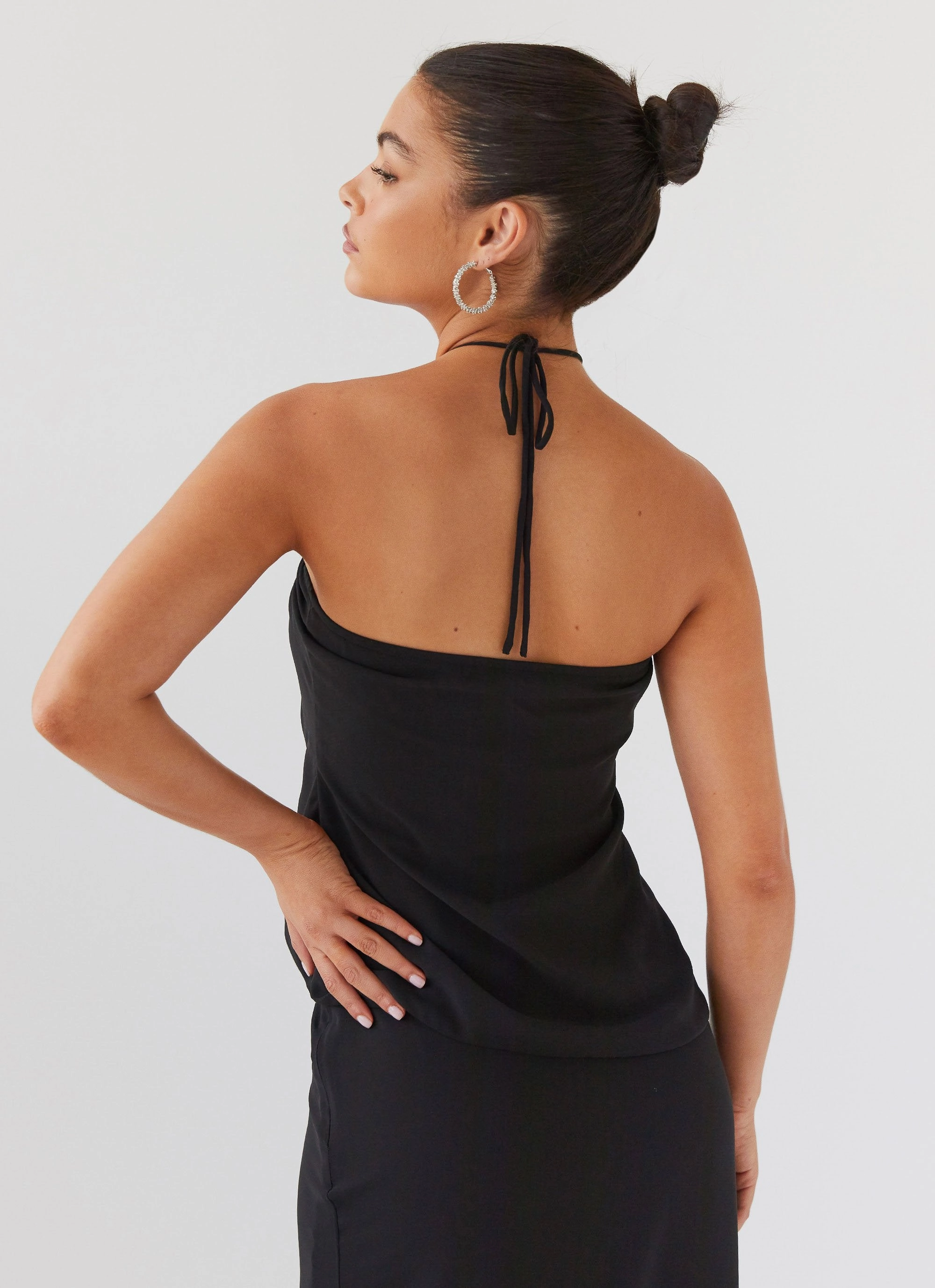 PolishedFinish Stretchable Waistband Nightfall Rose Tie Top - Midnight