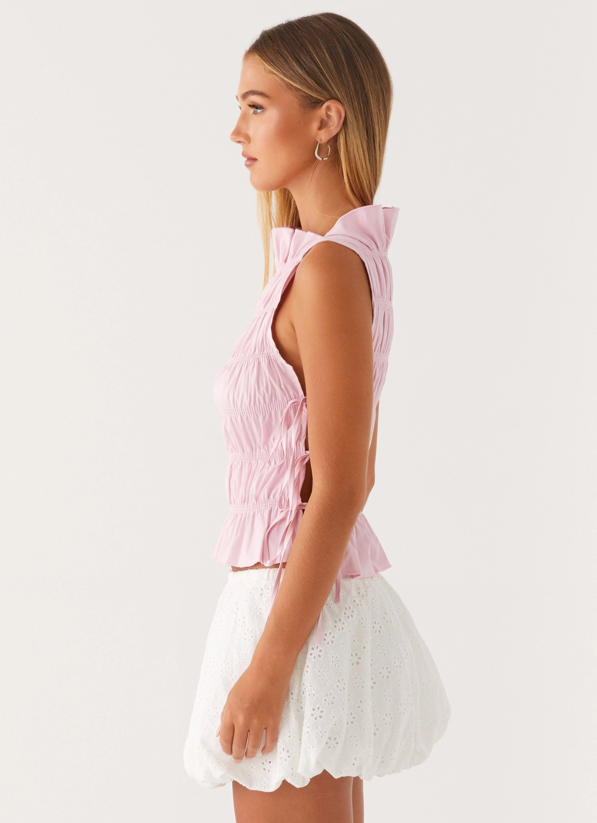Alysa Shirred Top - Pink DoubleLayered Neckline